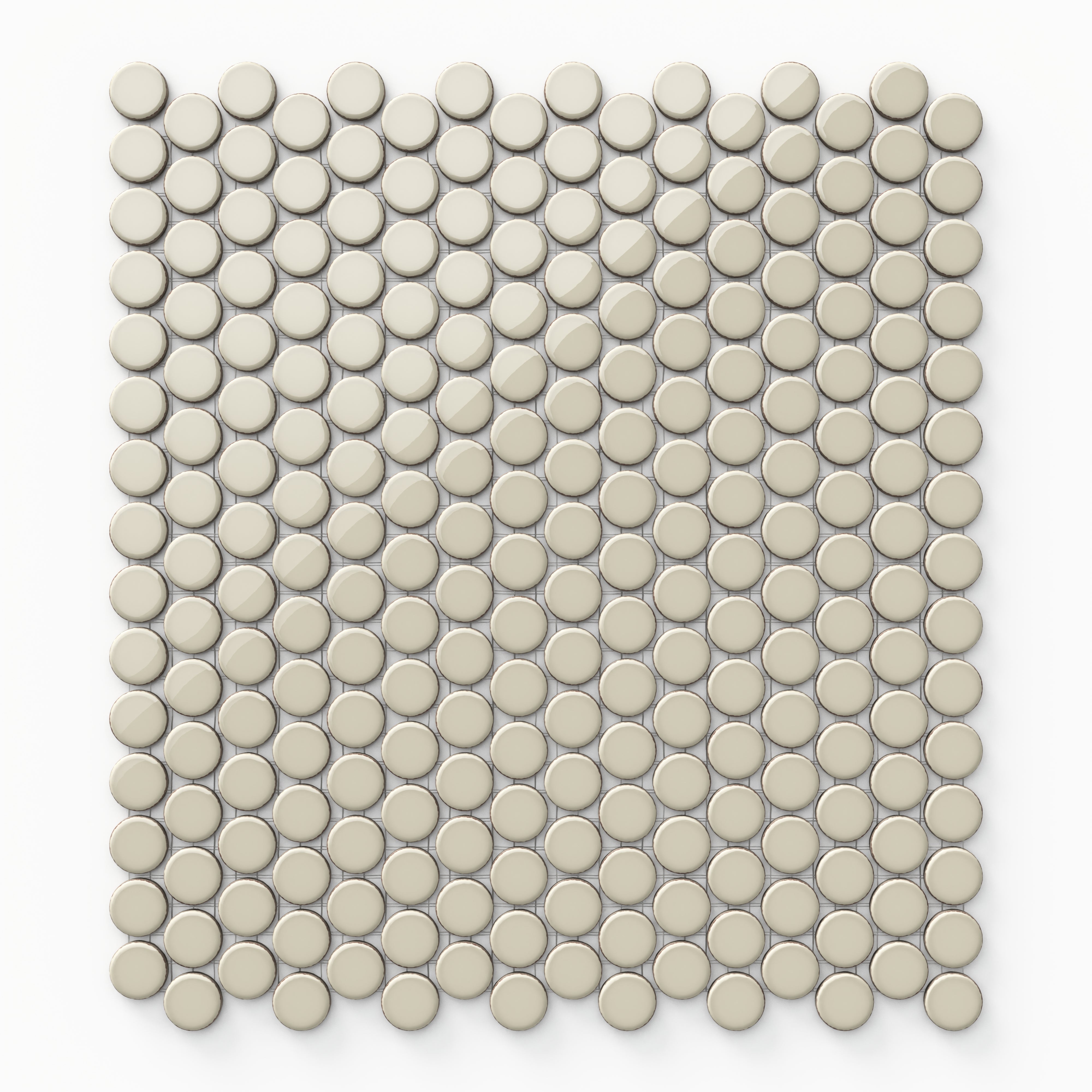 Ariel 12x12 Glossy Porcelain Penny Round Mosaic Tile in Linen