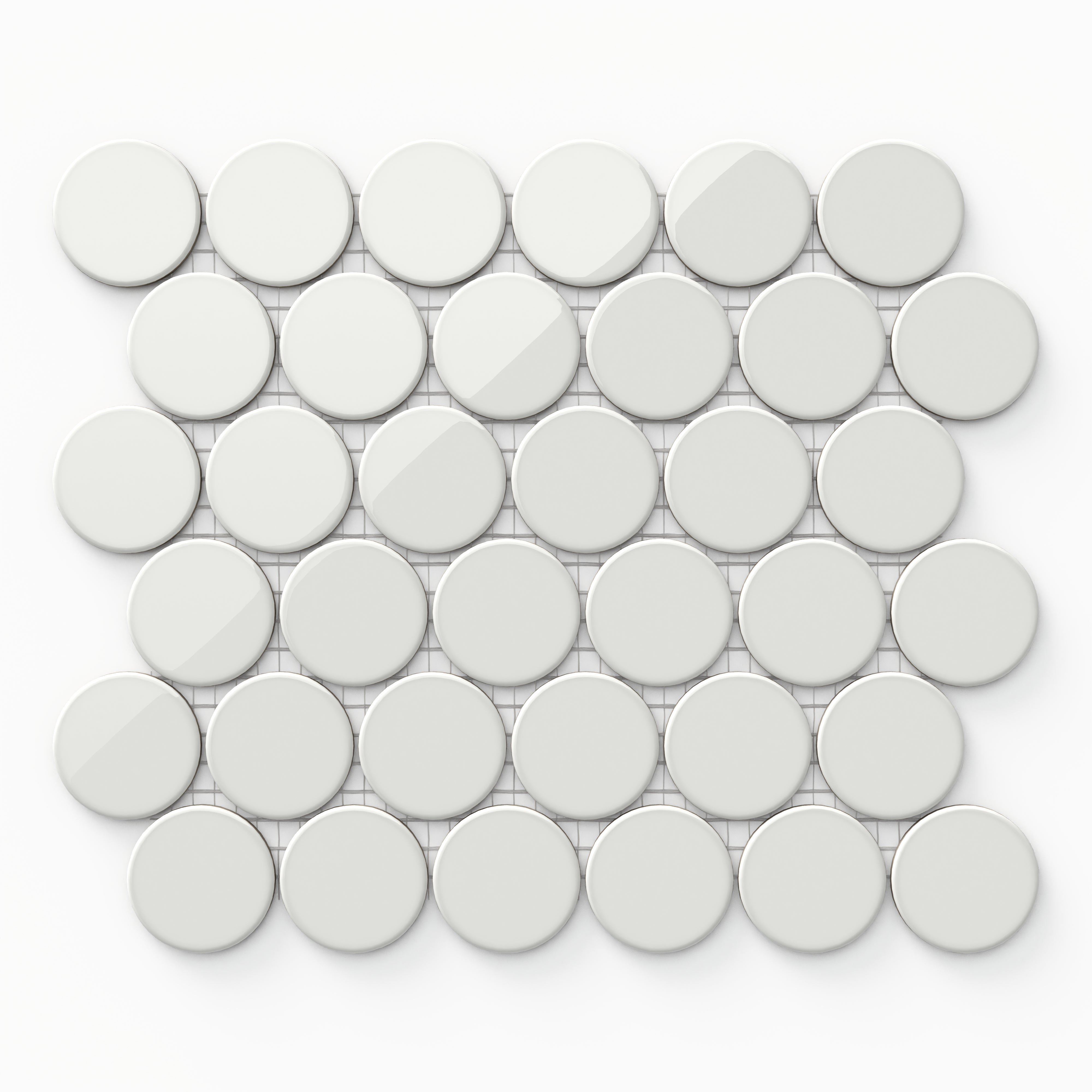 Cece 12x12 Glossy Porcelain 2" Round Mosaic Tile in White