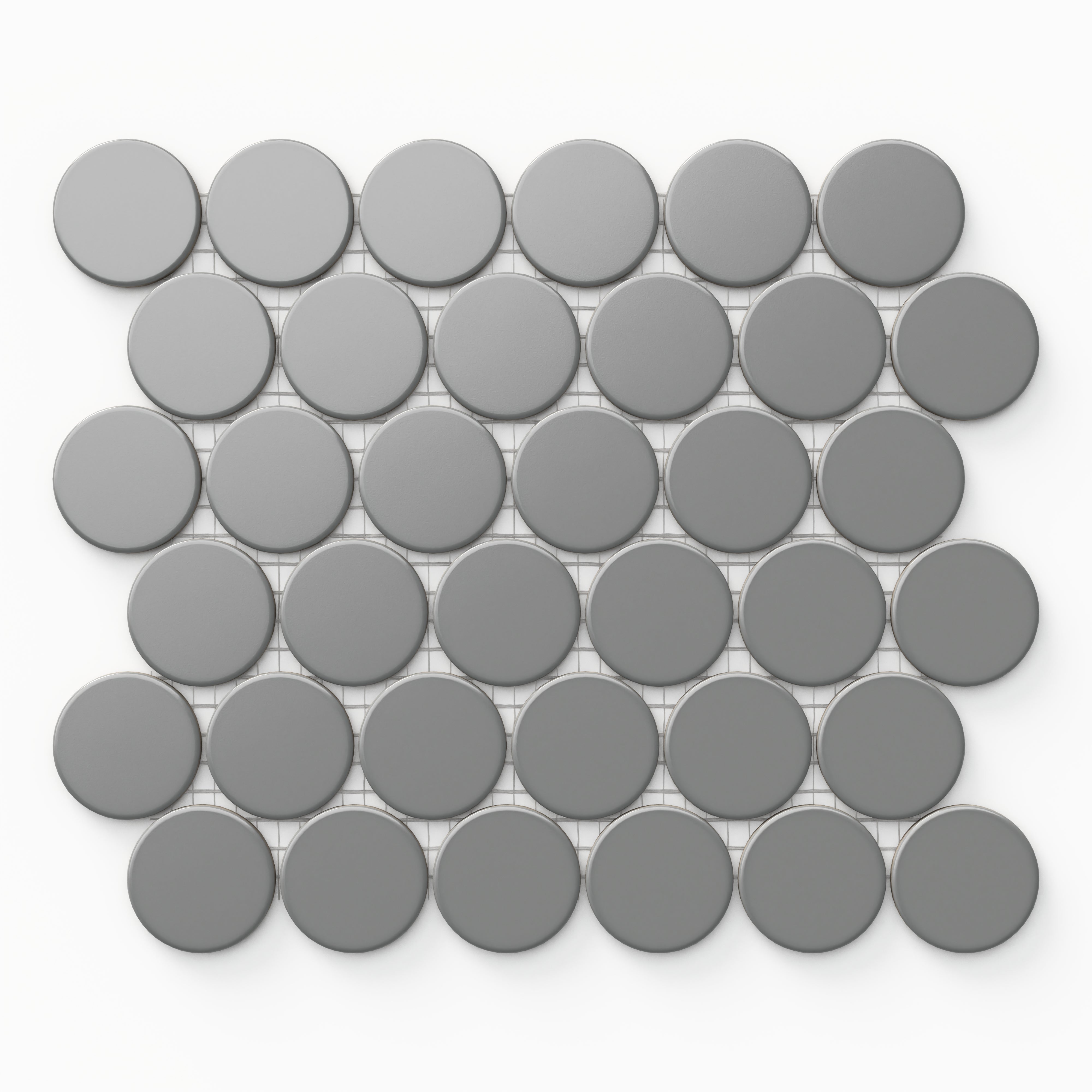 Cece 12x12 Matte Porcelain 2" Round Mosaic Tile in Grey