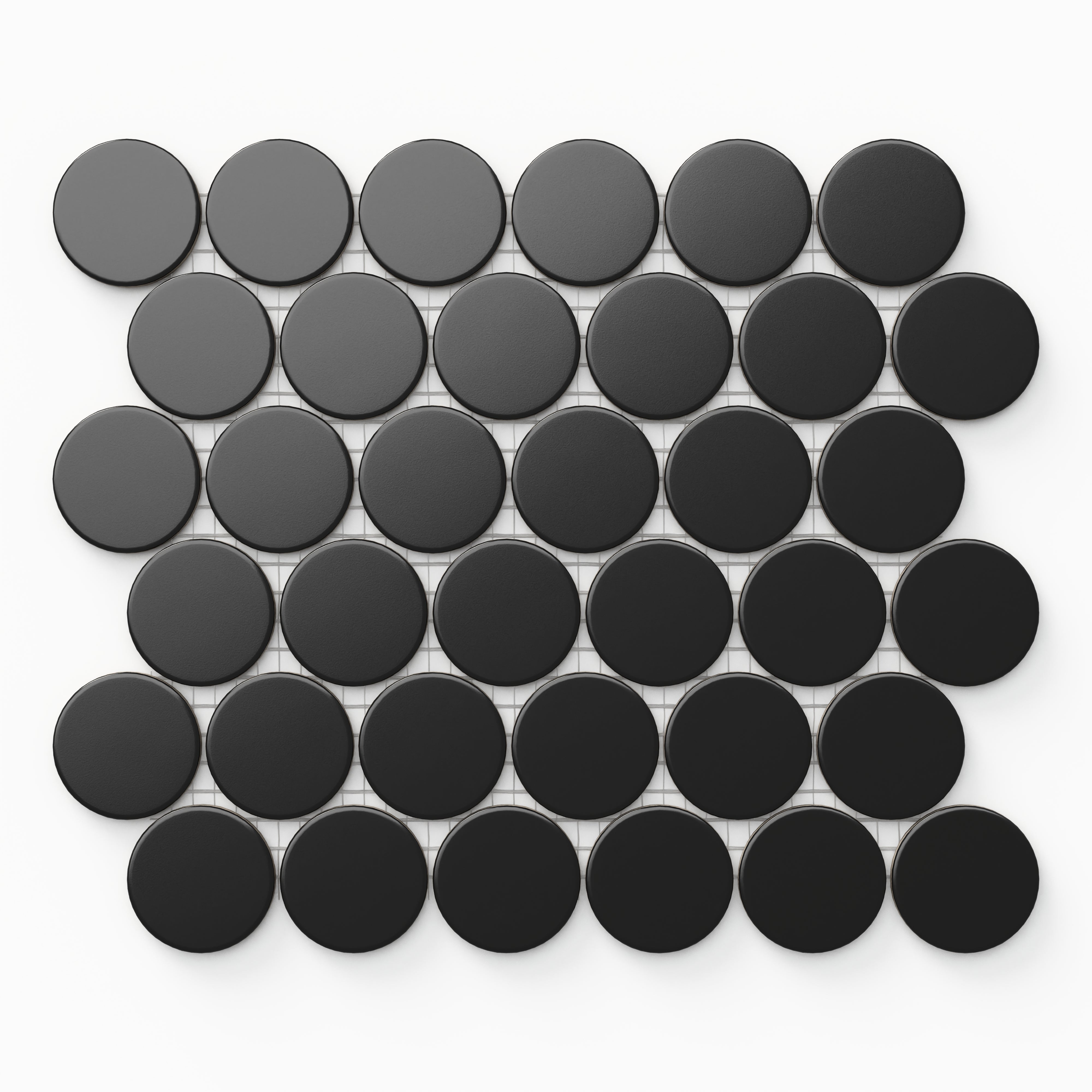 Cece 12x12 Matte Porcelain 2" Round Mosaic Tile in Black