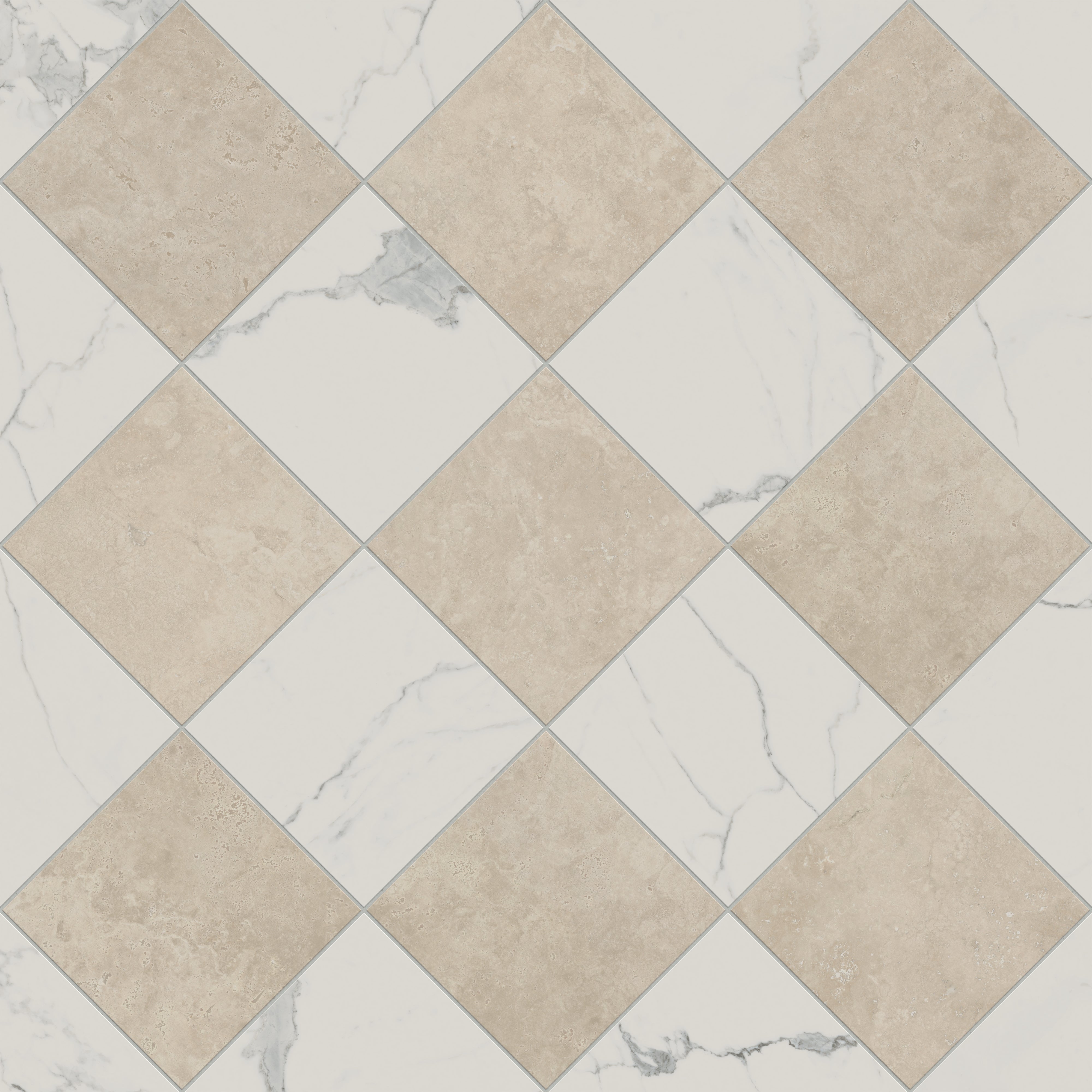 Leona 12x12 Checkerboard Matte Porcelain Tile in Calacatta and Marfil