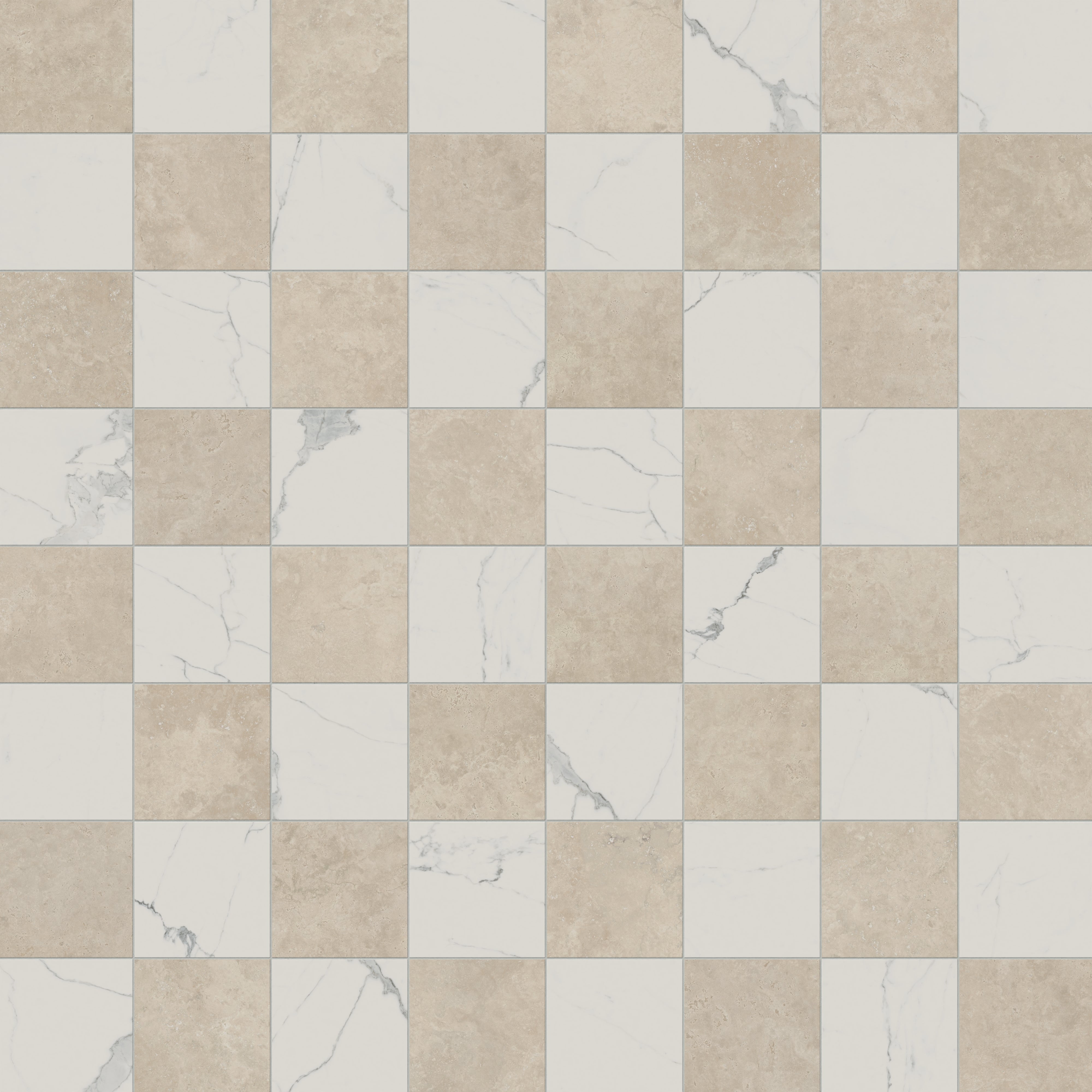 Leona 12x12 Checkerboard Matte Porcelain Tile in Calacatta and Marfil