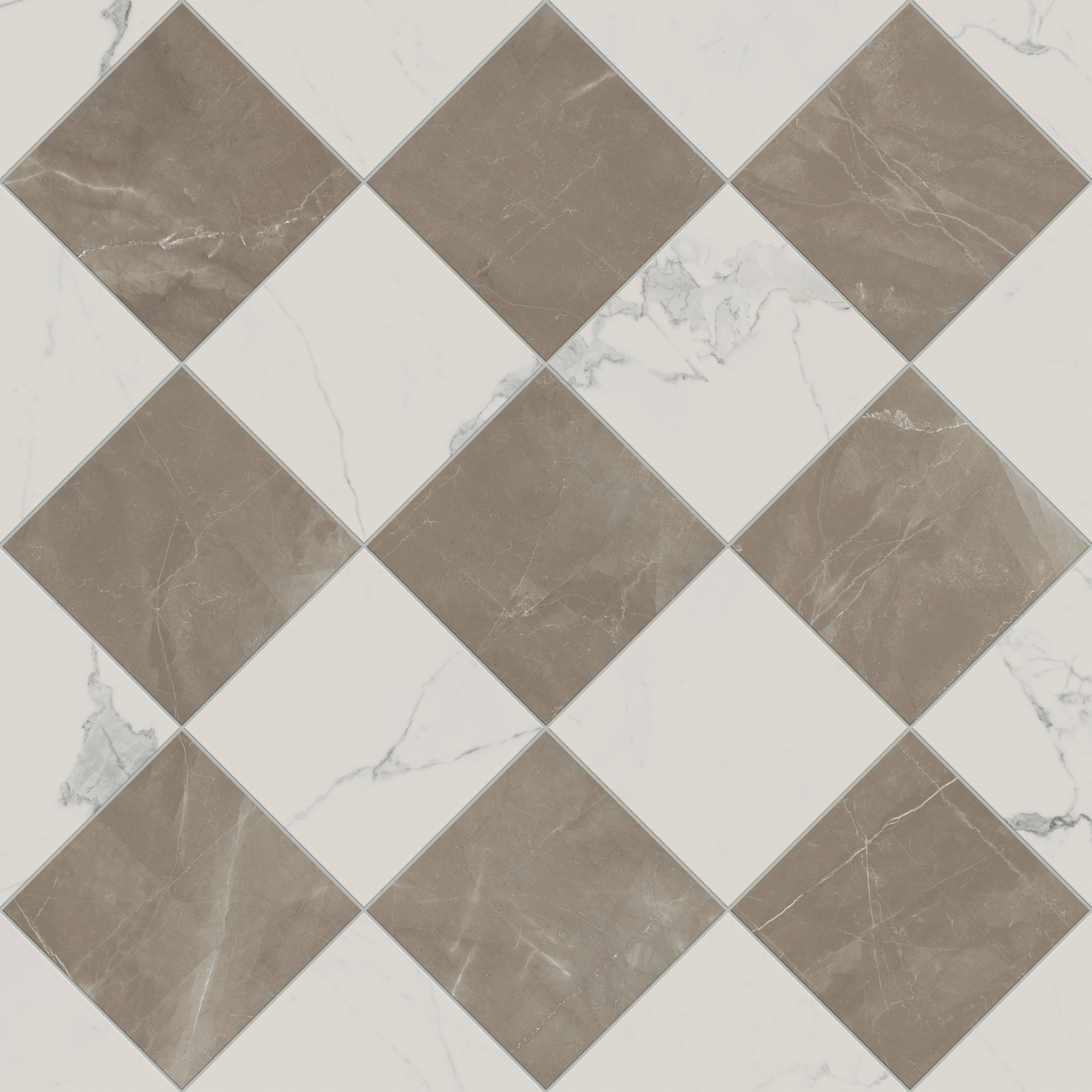 Leona 12x12 Checkerboard Matte Porcelain Tile in Calacatta and Amani Bronze