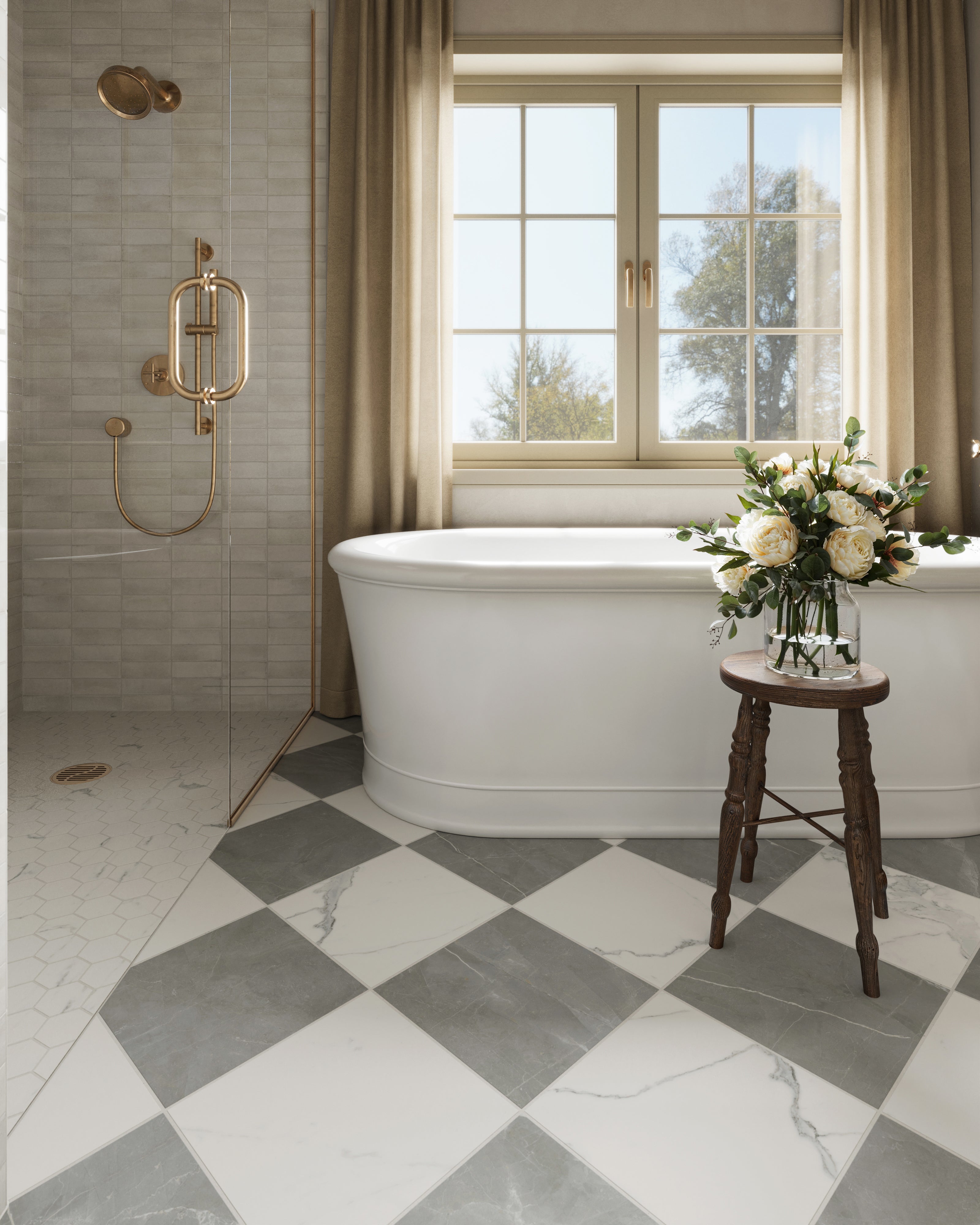 Leona 3x3 Matte Porcelain Hexagon Mosaic Tile in Calacatta