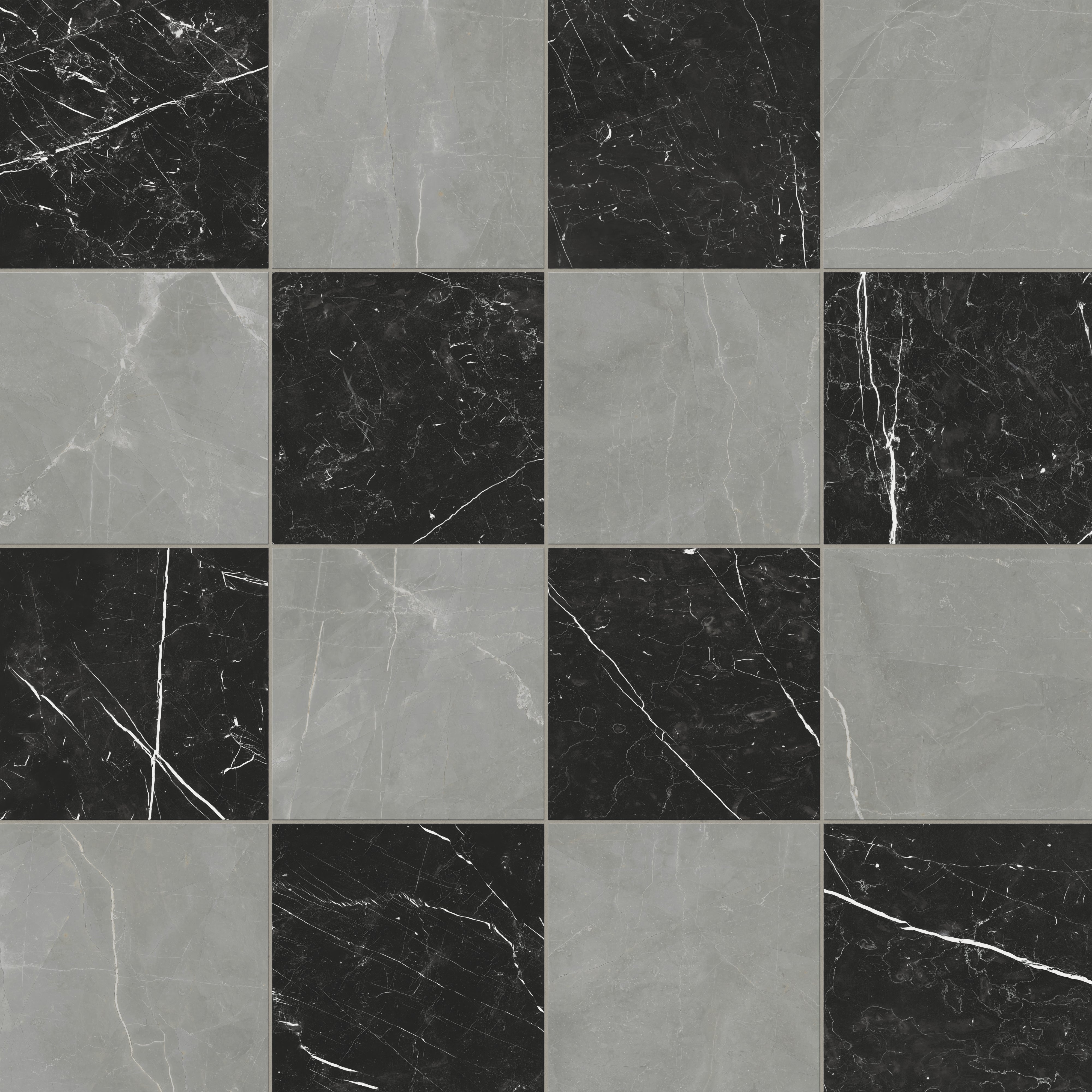 Leona 12x12 Checkerboard Matte Porcelain Tile in Amani Grey and Nero Marquina