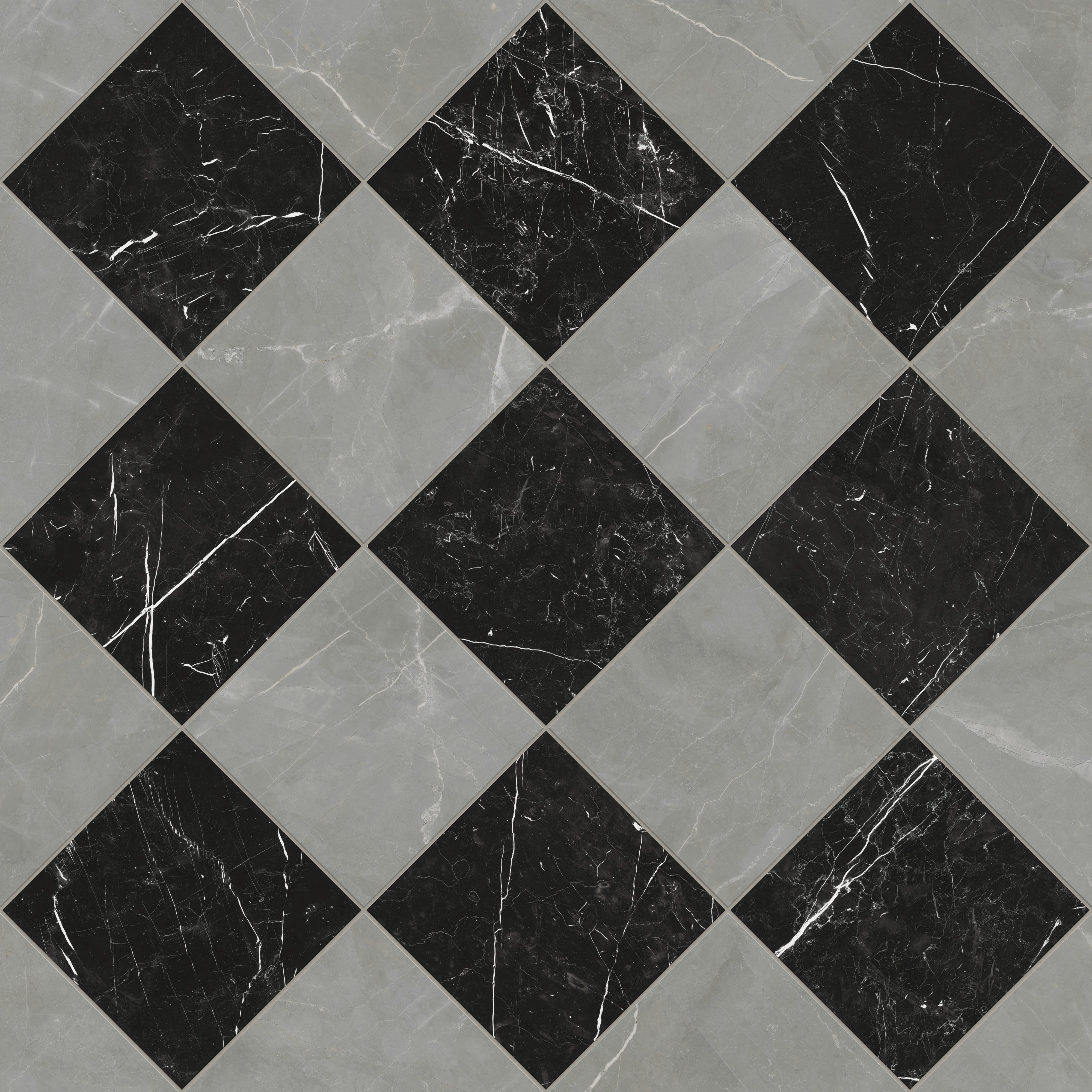 Leona 12x12 Checkerboard Matte Porcelain Tile in Amani Grey and Nero Marquina