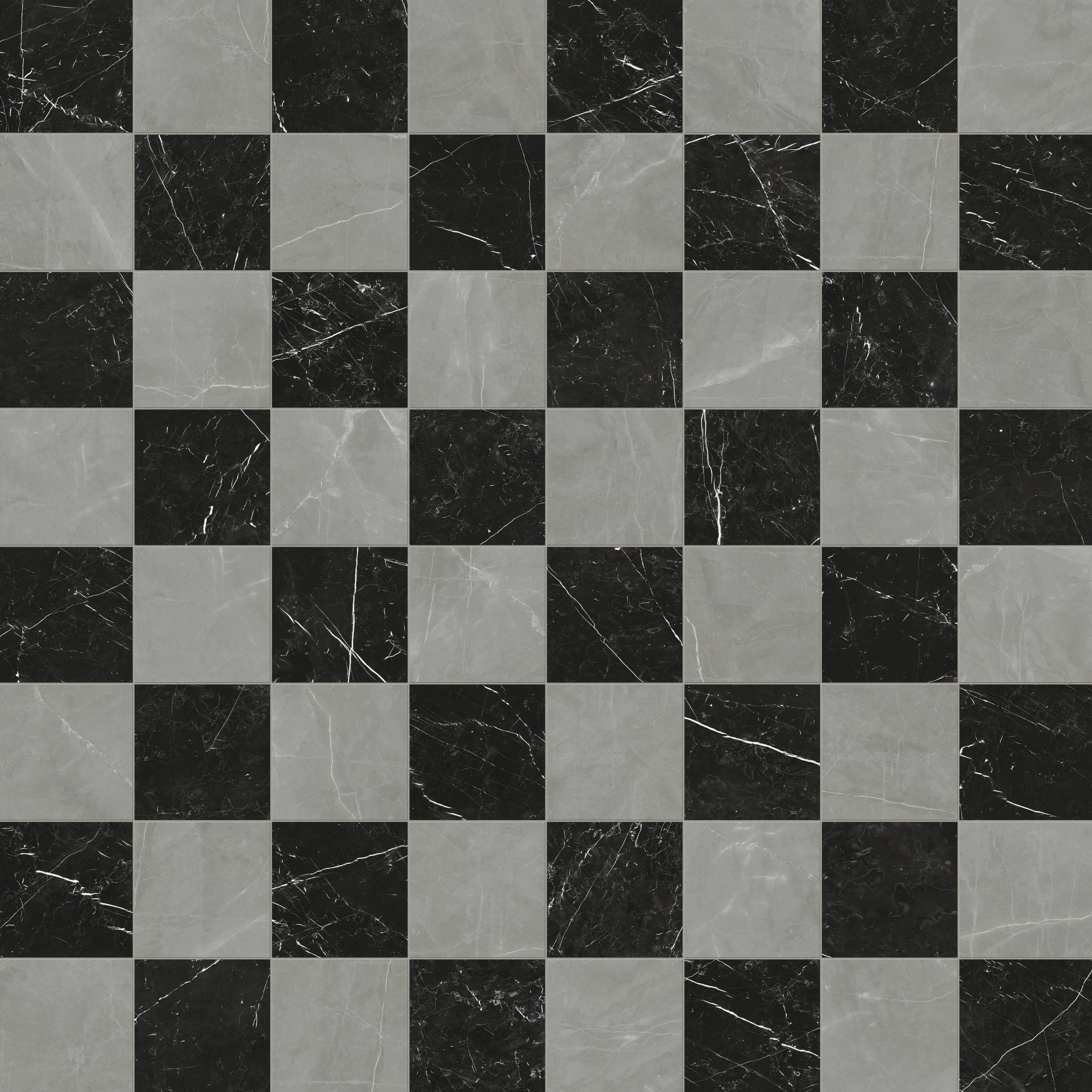 Leona 12x12 Checkerboard Matte Porcelain Tile in Amani Grey and Nero Marquina