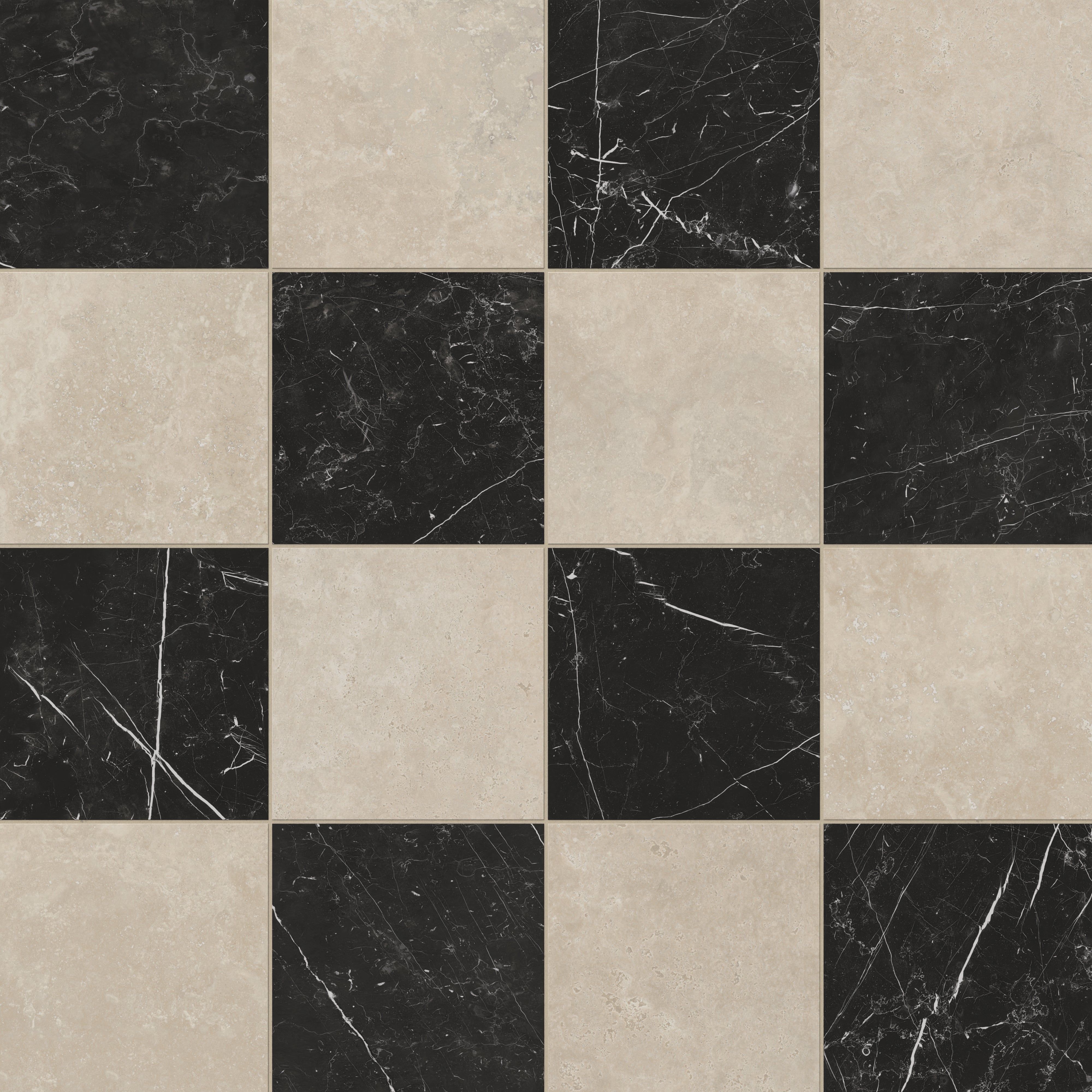 Leona 12x12 Checkerboard Matte Porcelain Tile in Marfil and Nero Marquina