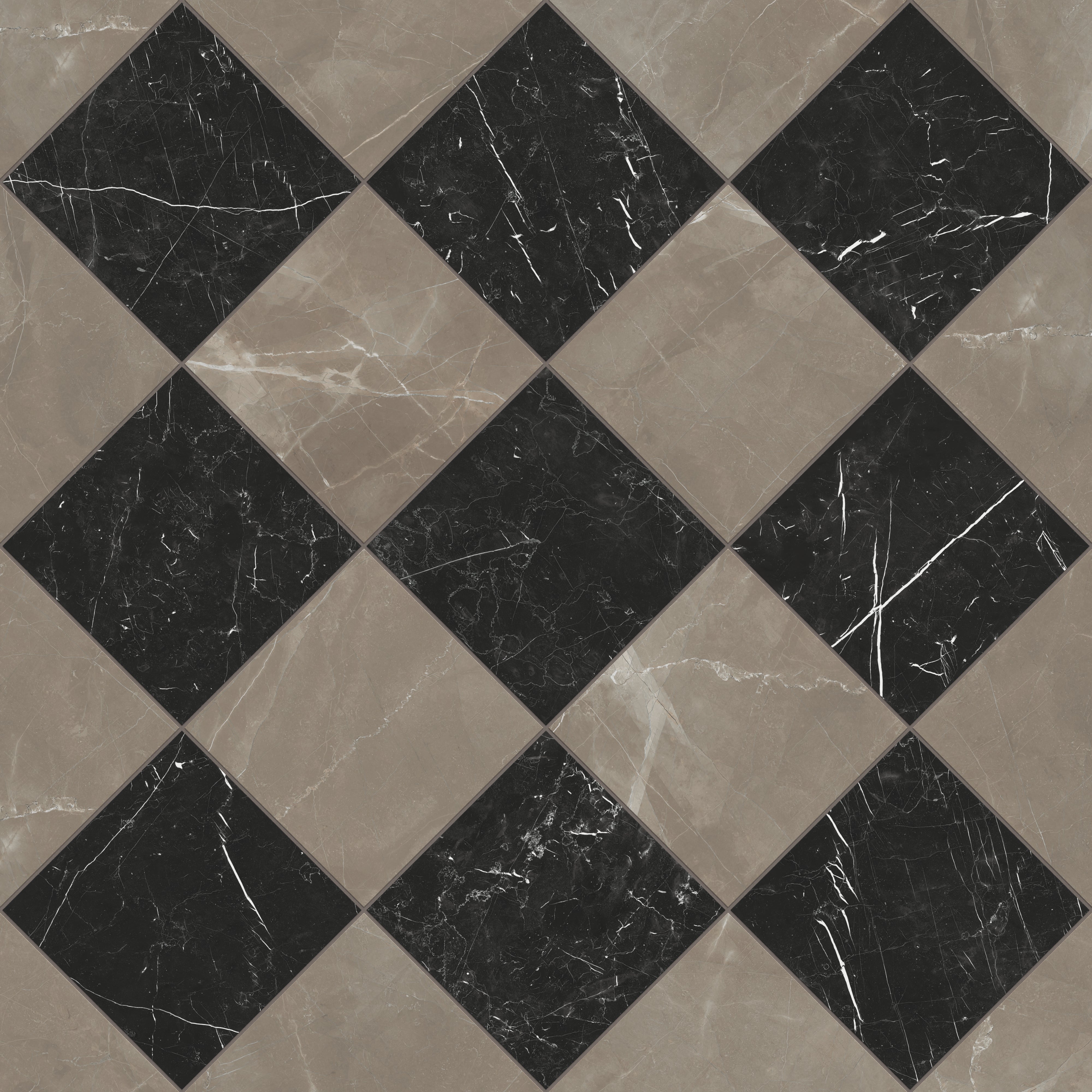 Leona 12x12 Checkerboard Polished Porcelain Tile in Amani Bronze and Nero Marquina