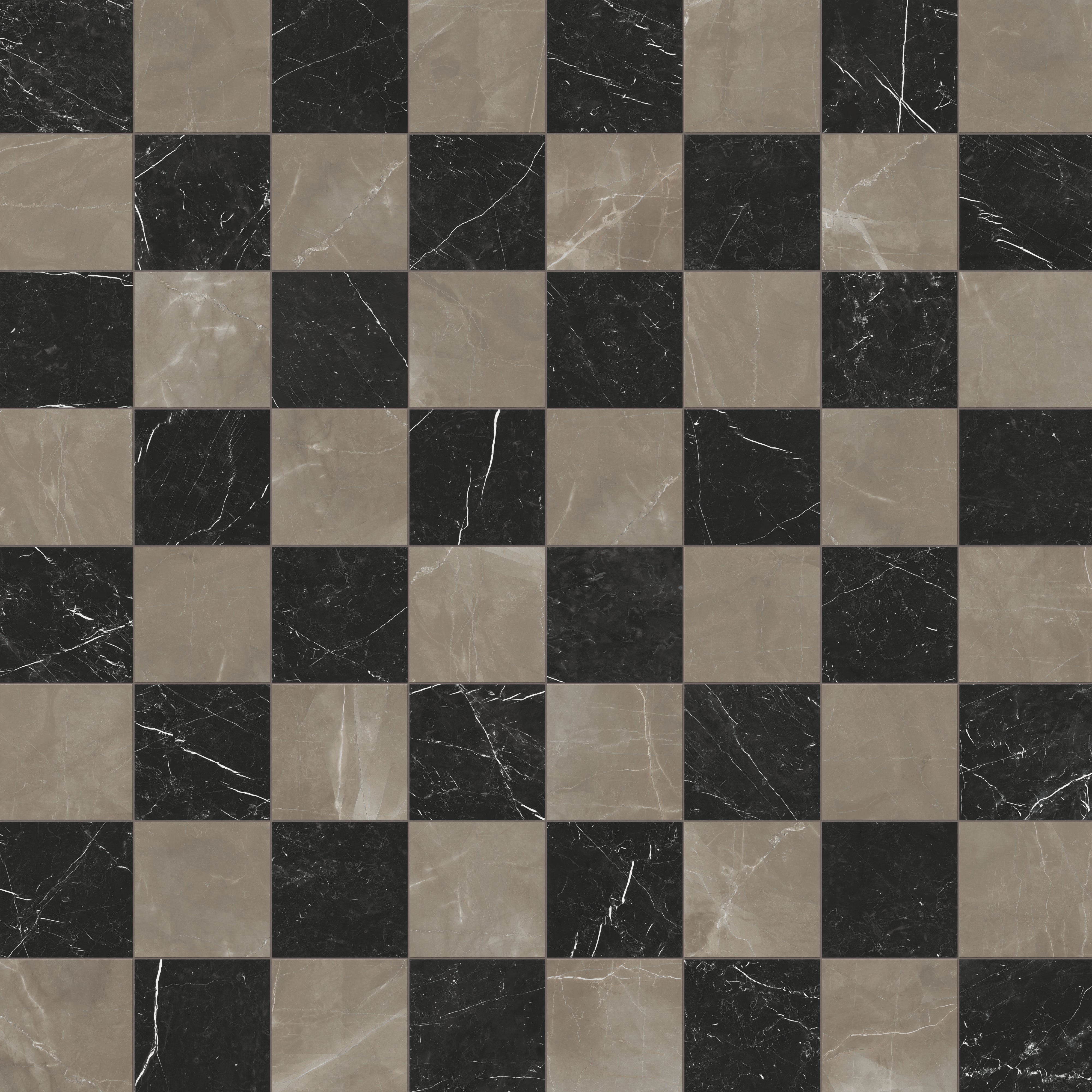 Leona 12x12 Checkerboard Polished Porcelain Tile in Amani Bronze and Nero Marquina