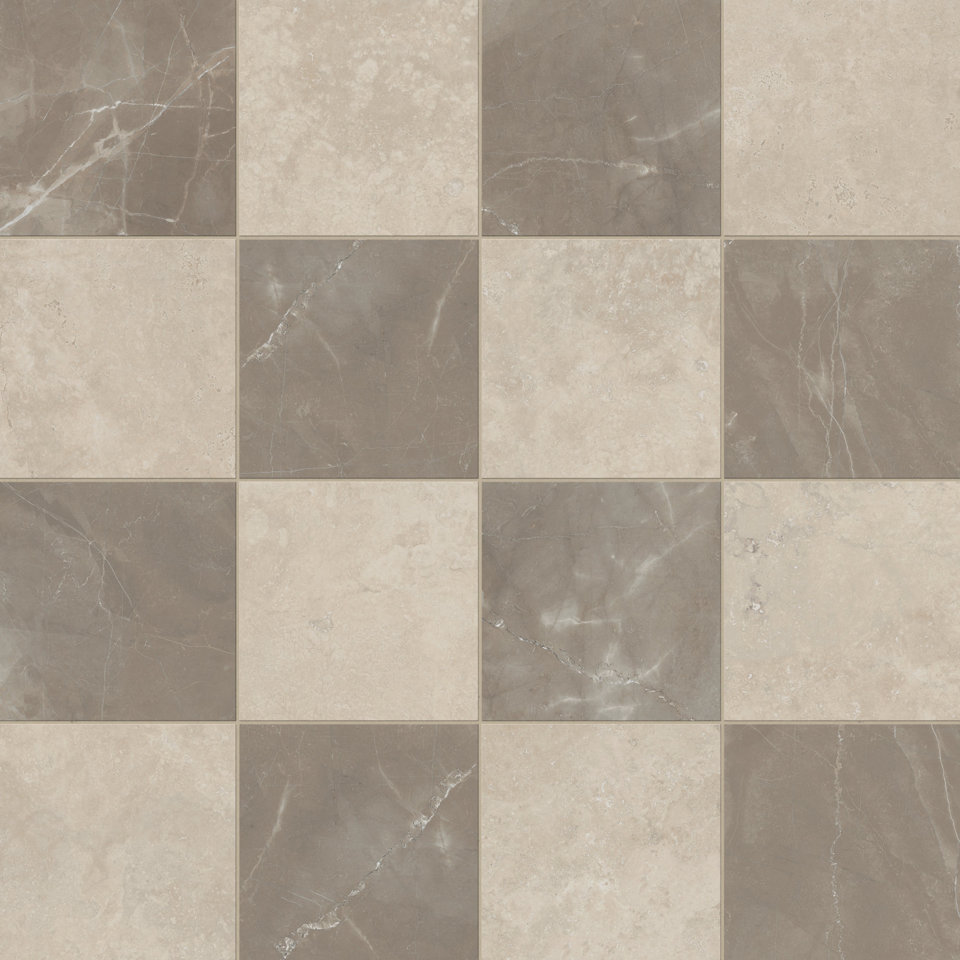 Leona 12x12 Checkerboard Matte Porcelain Tile in Marfil and Amani Bronze