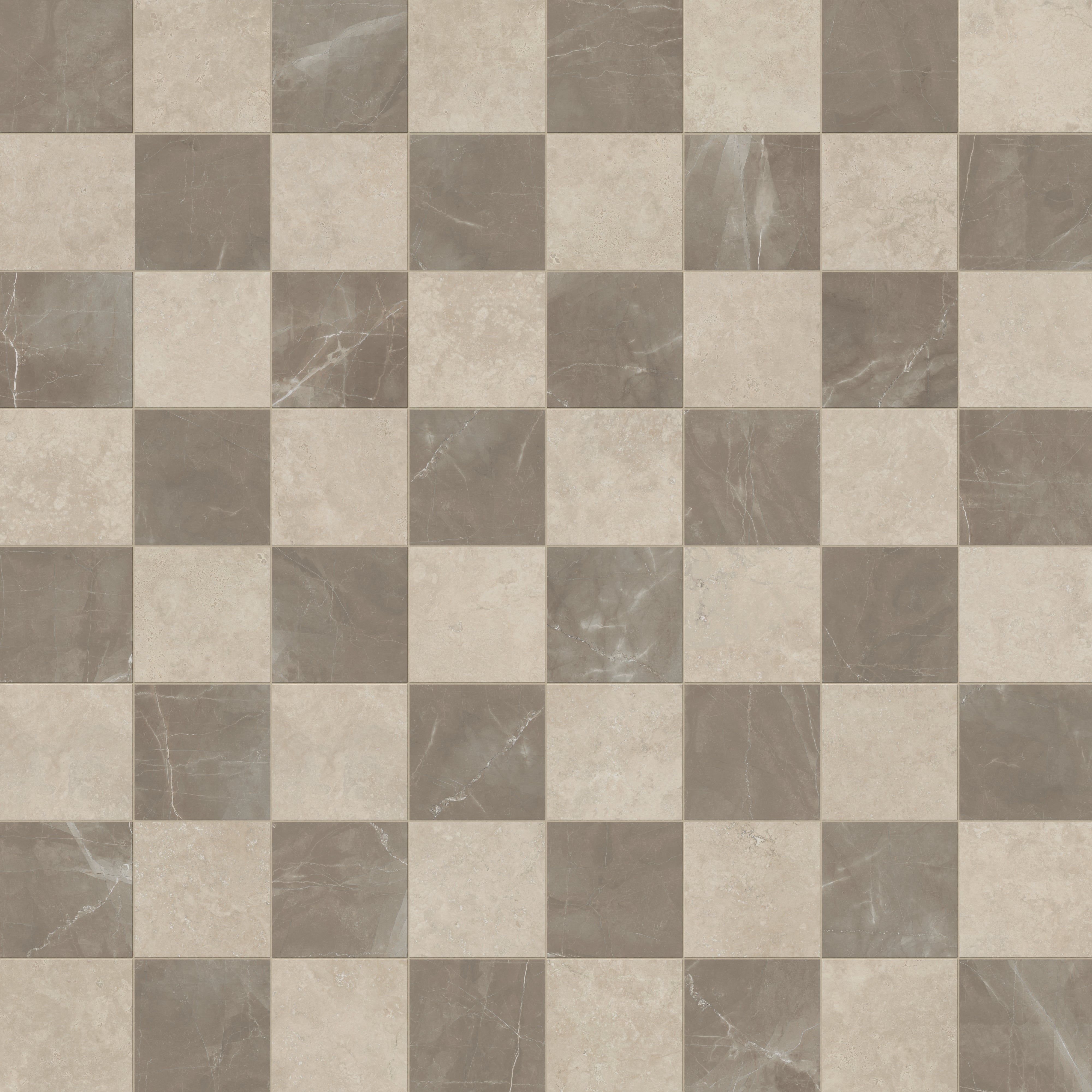 Leona 12x12 Checkerboard Matte Porcelain Tile in Marfil and Amani Bronze