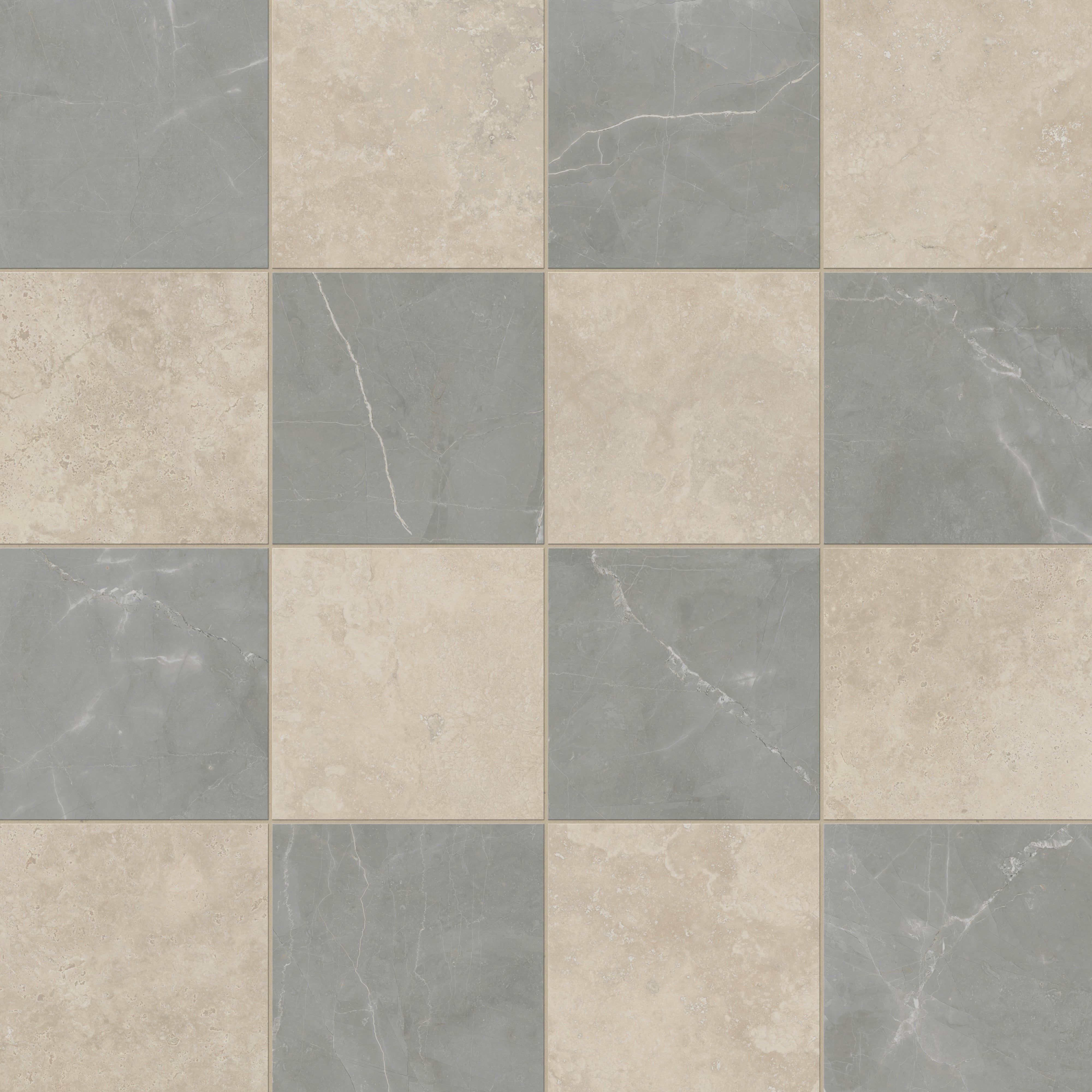 Leona 12x12 Checkerboard Matte Porcelain Tile in Marfil and Amani Grey