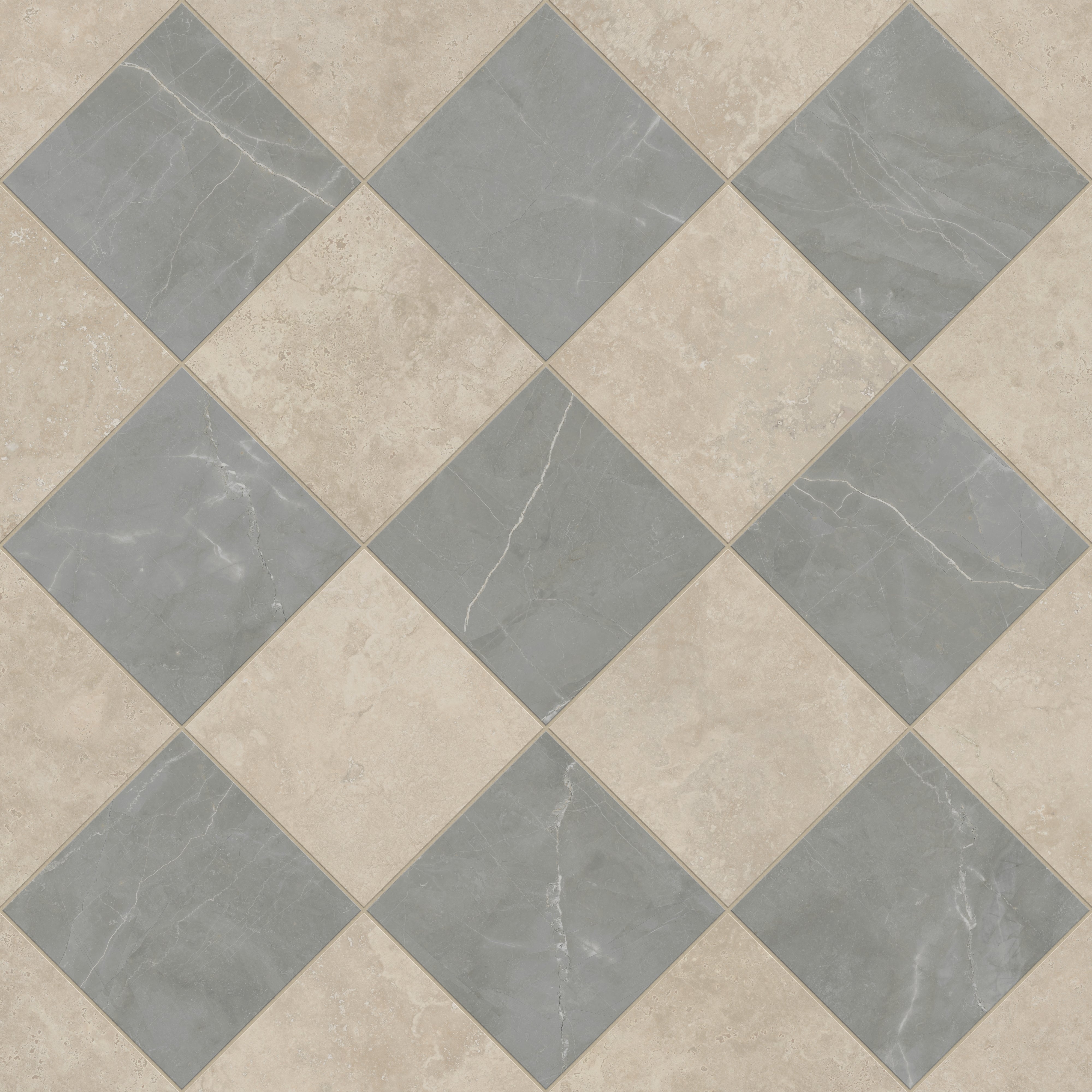 Leona 12x12 Checkerboard Matte Porcelain Tile in Marfil and Amani Grey