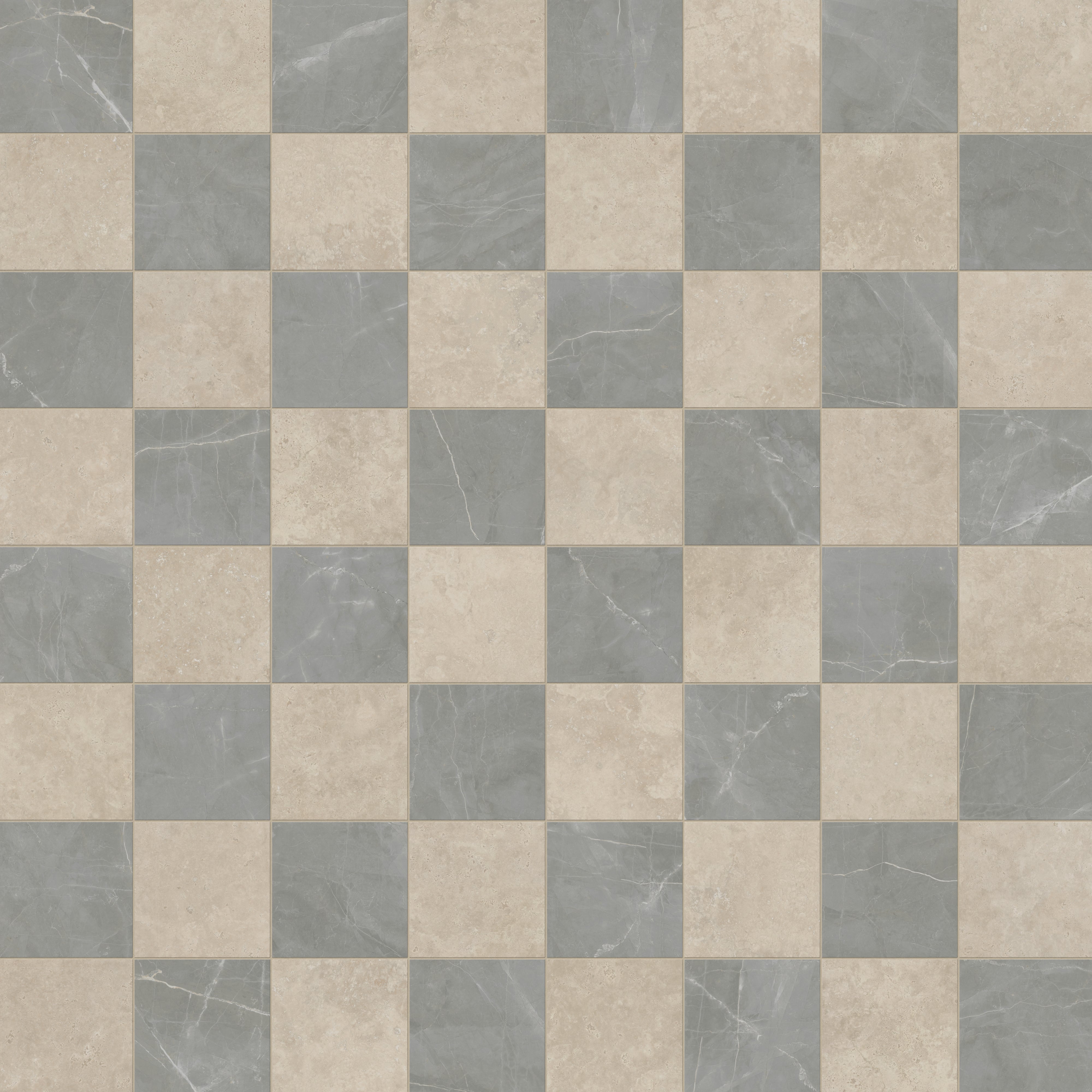 Leona 12x12 Checkerboard Matte Porcelain Tile in Marfil and Amani Grey