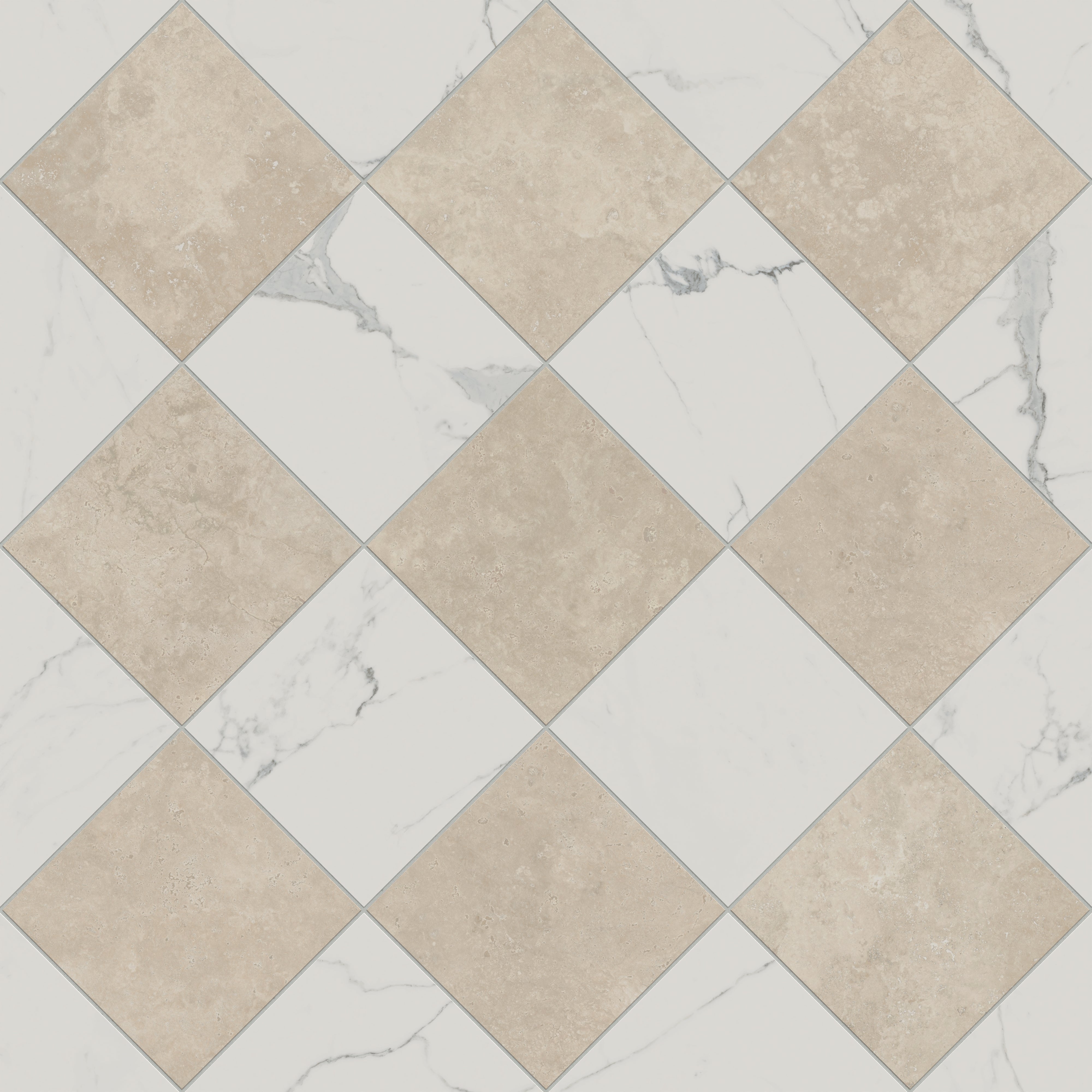 Leona 12x12 Checkerboard Polished Porcelain Tile in Calacatta and Marfil