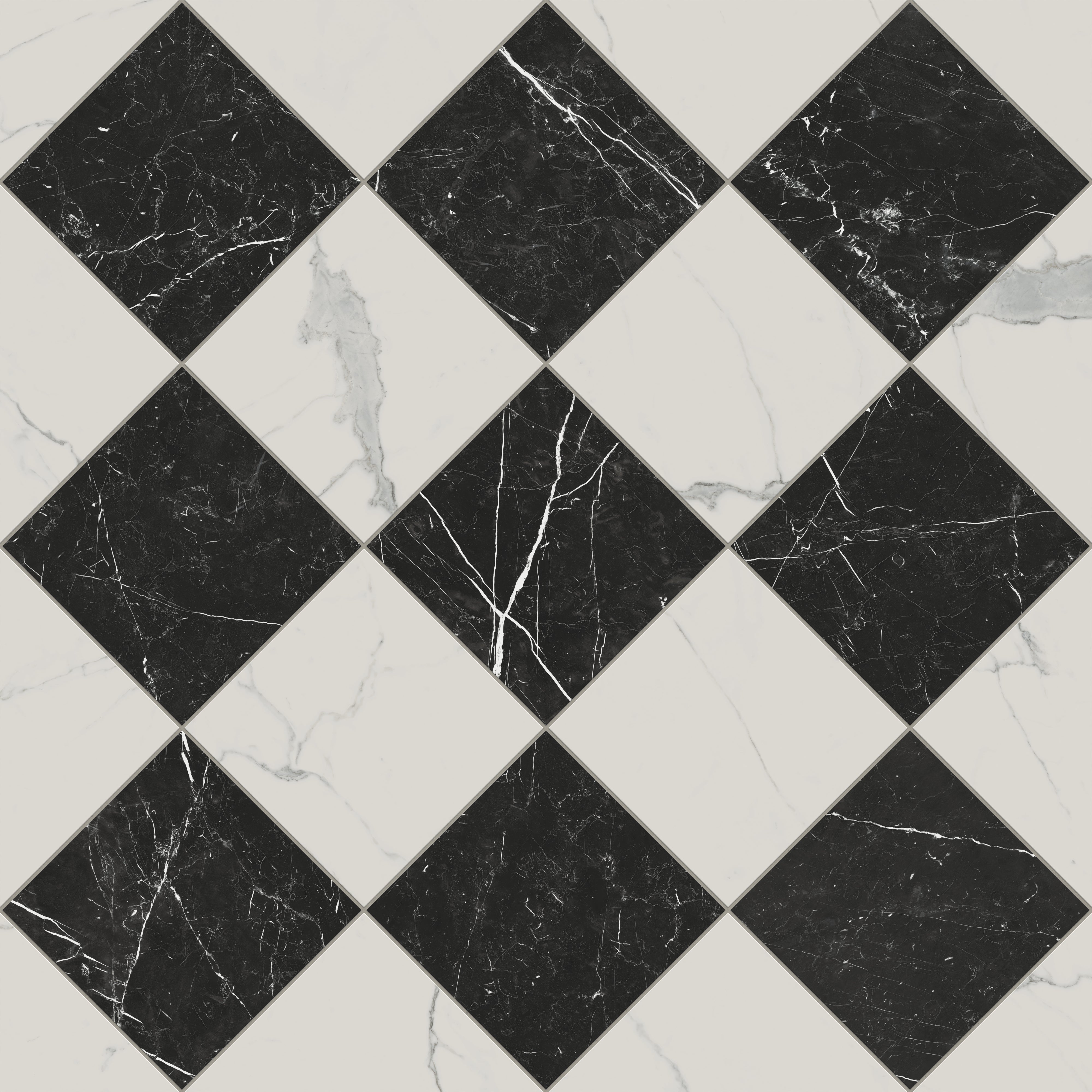 Leona 12x12 Checkerboard Polished Porcelain Tile in Calacatta and Nero Marquina