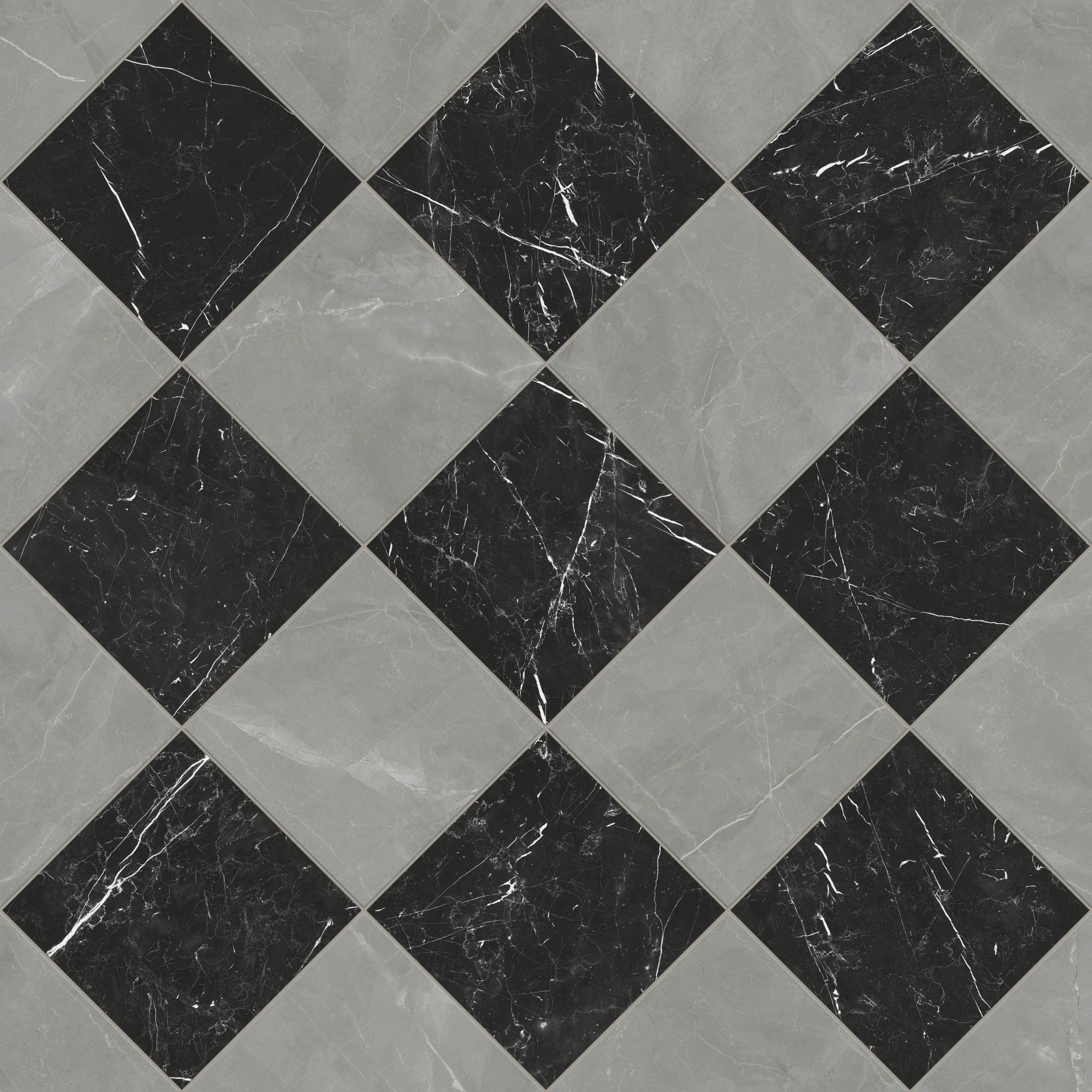 Leona 12x12 Checkerboard Polished Porcelain Tile in Amani Grey and Nero Marquina