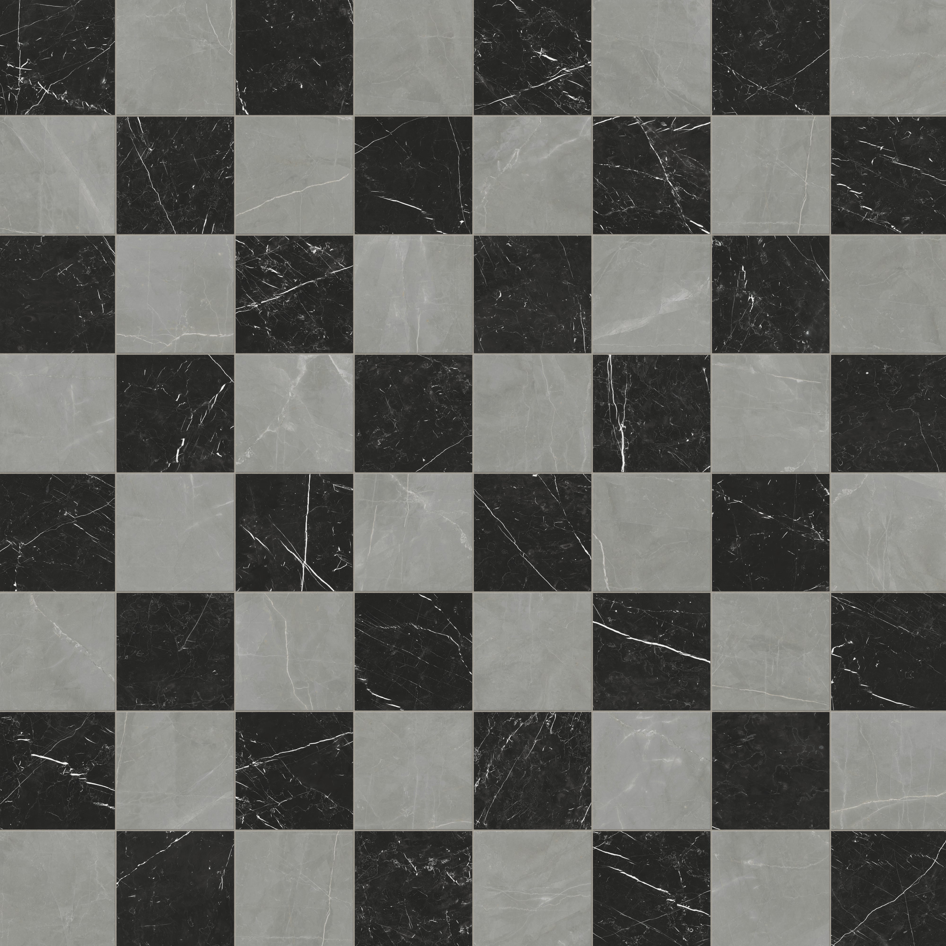 Leona 12x12 Checkerboard Polished Porcelain Tile in Amani Grey and Nero Marquina