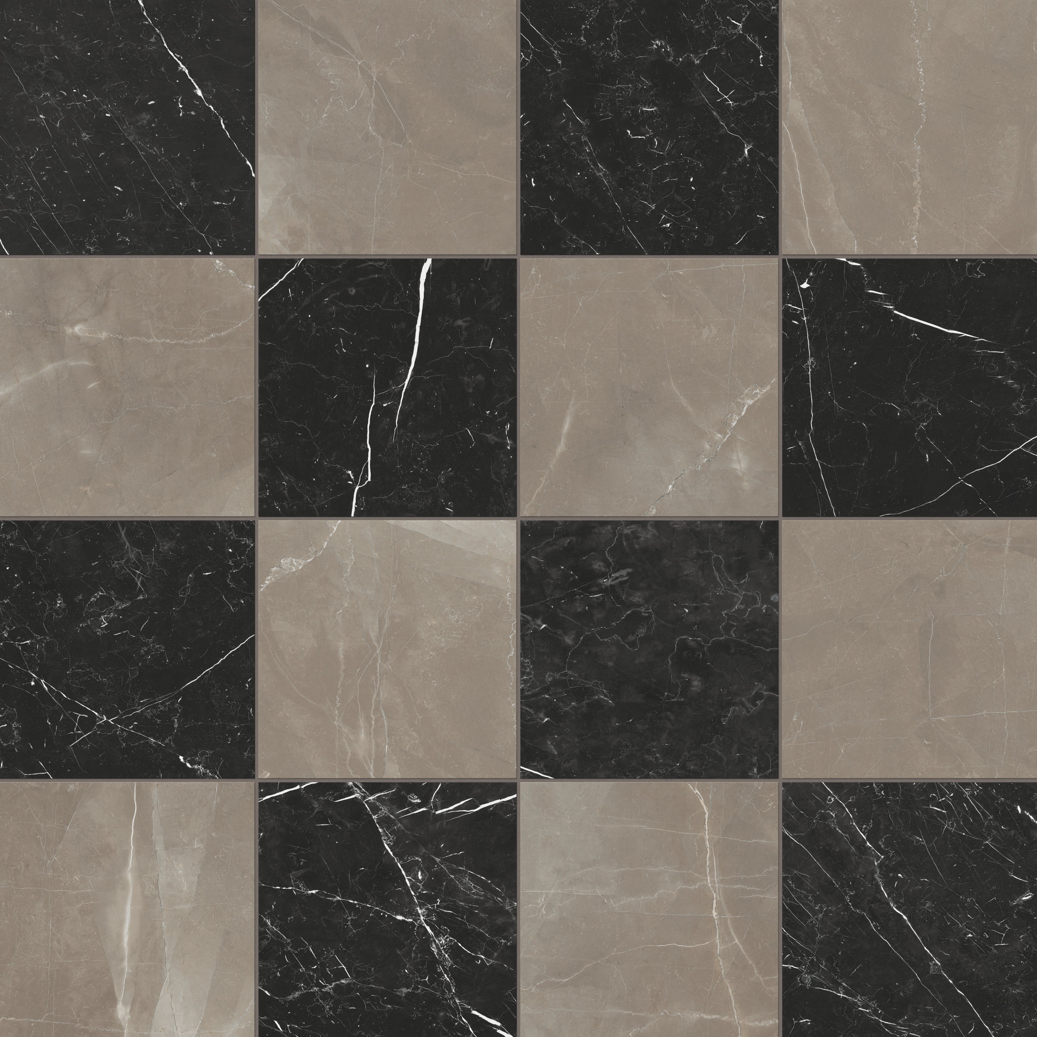 Leona 12x12 Checkerboard Matte Porcelain Tile in Amani Bronze and Nero Marquina