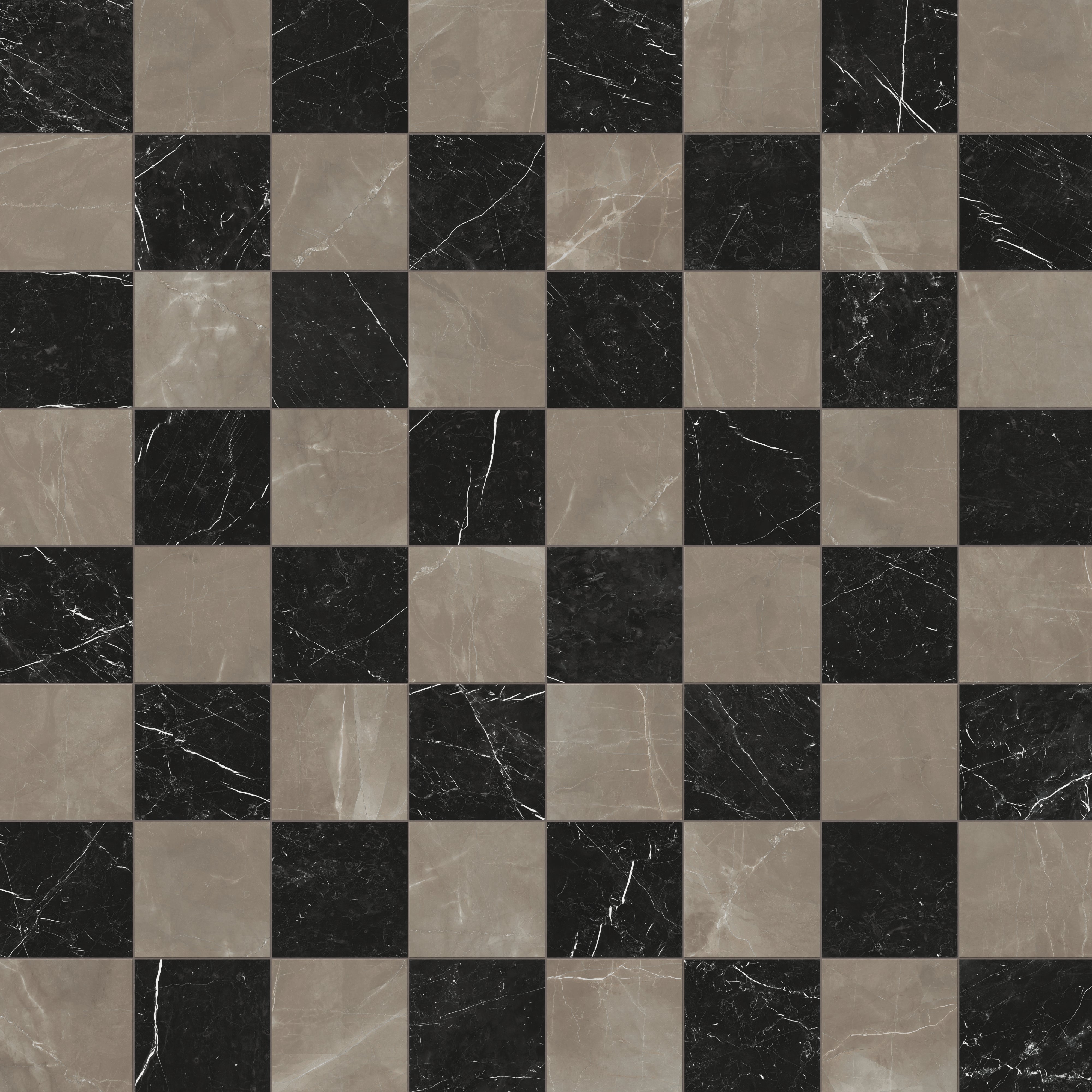 Leona 12x12 Checkerboard Matte Porcelain Tile in Amani Bronze and Nero Marquina