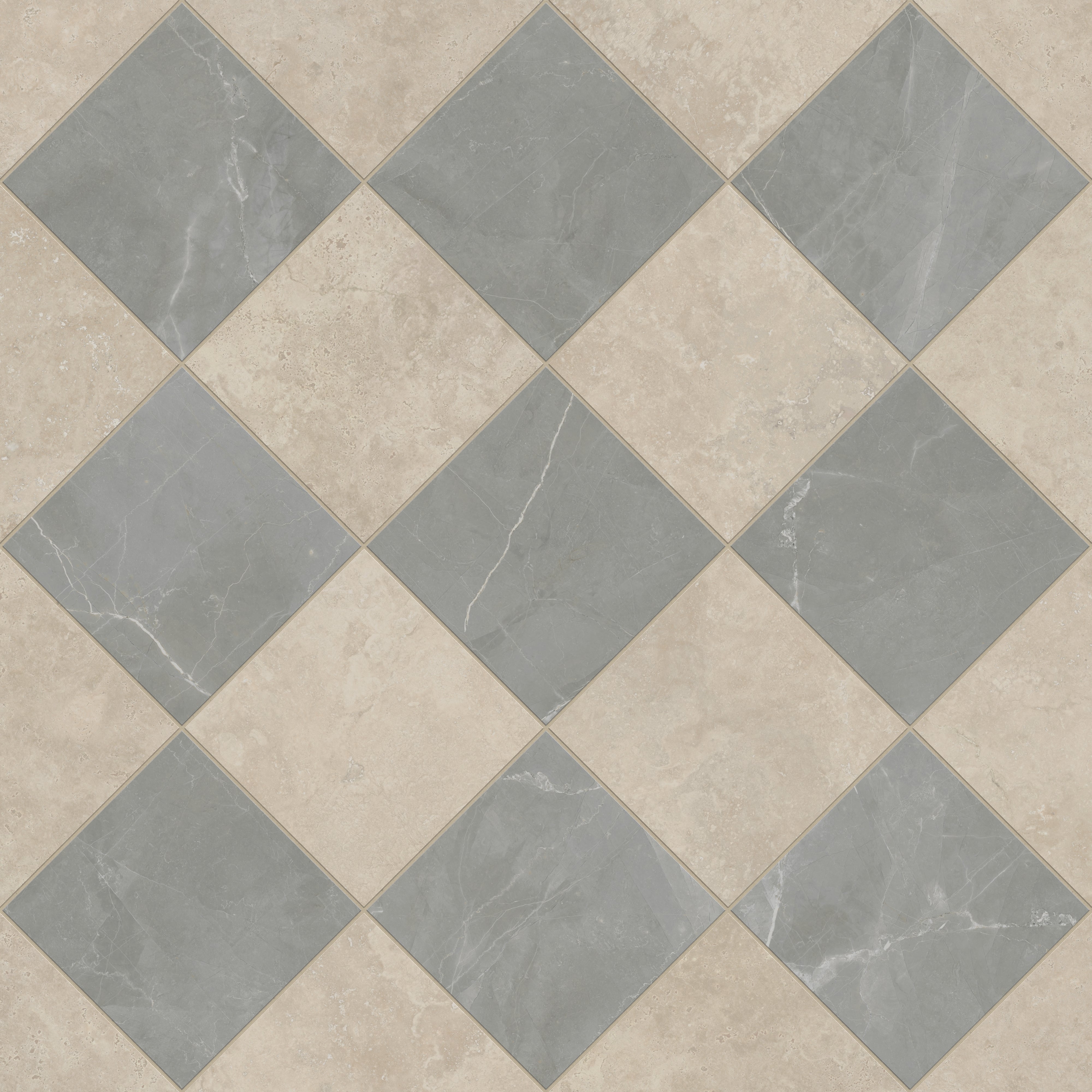 Leona 12x12 Checkerboard Polished Porcelain Tile in Marfil and Amani Grey