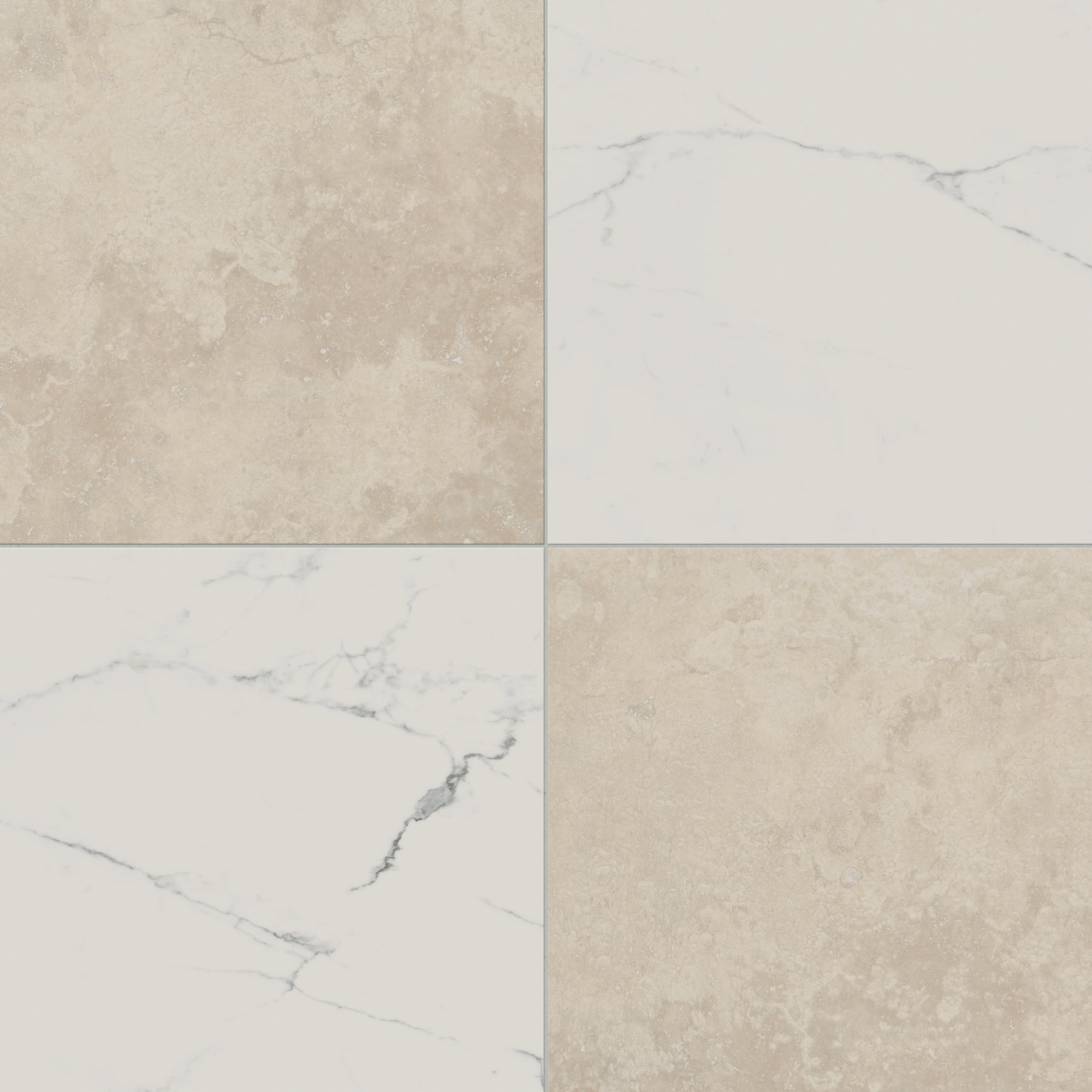 Leona 24x24 Checkerboard Matte Porcelain Tile in Calacatta and Marfil