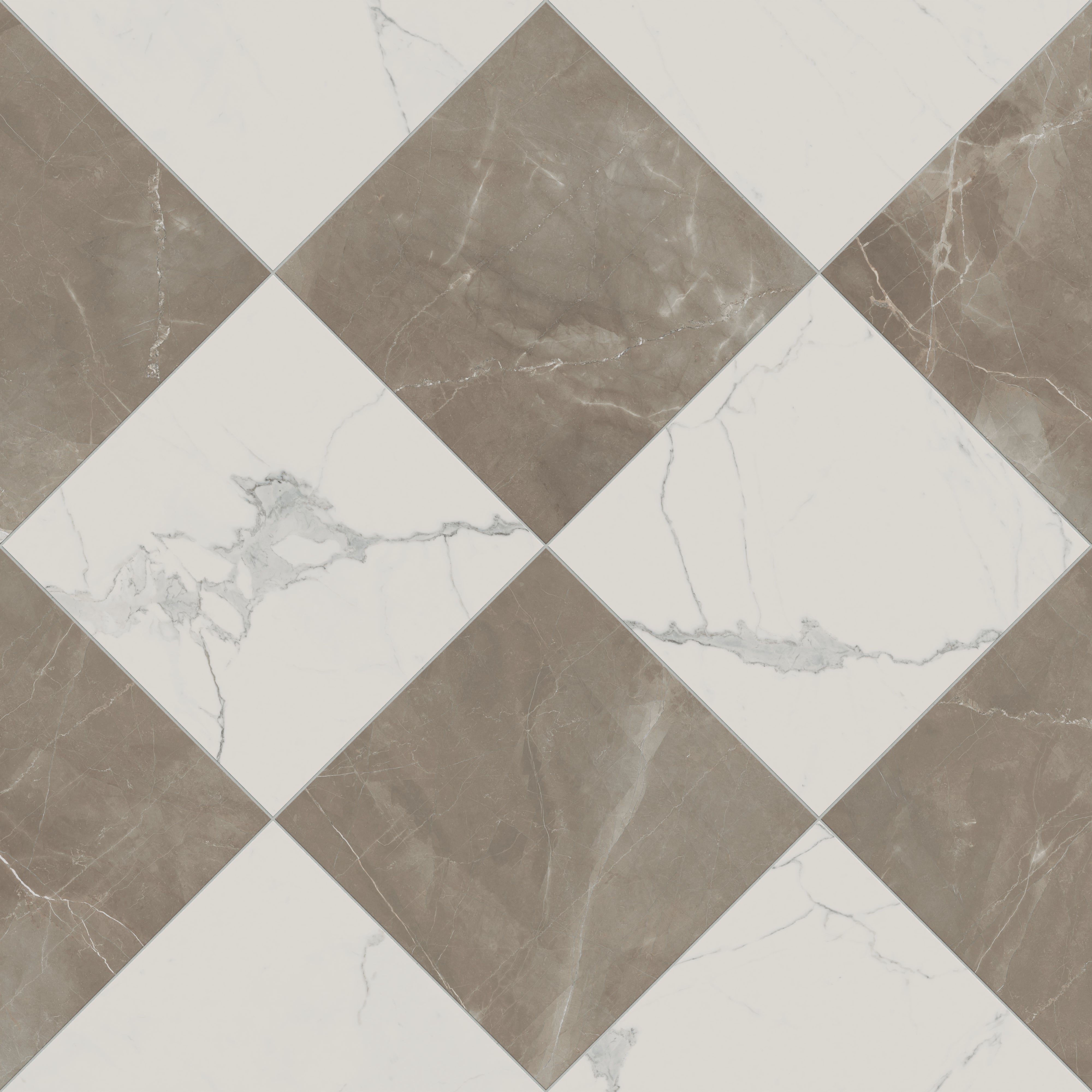 Leona 24x24 Checkerboard Matte Porcelain Tile in Calacatta and Amani Bronze