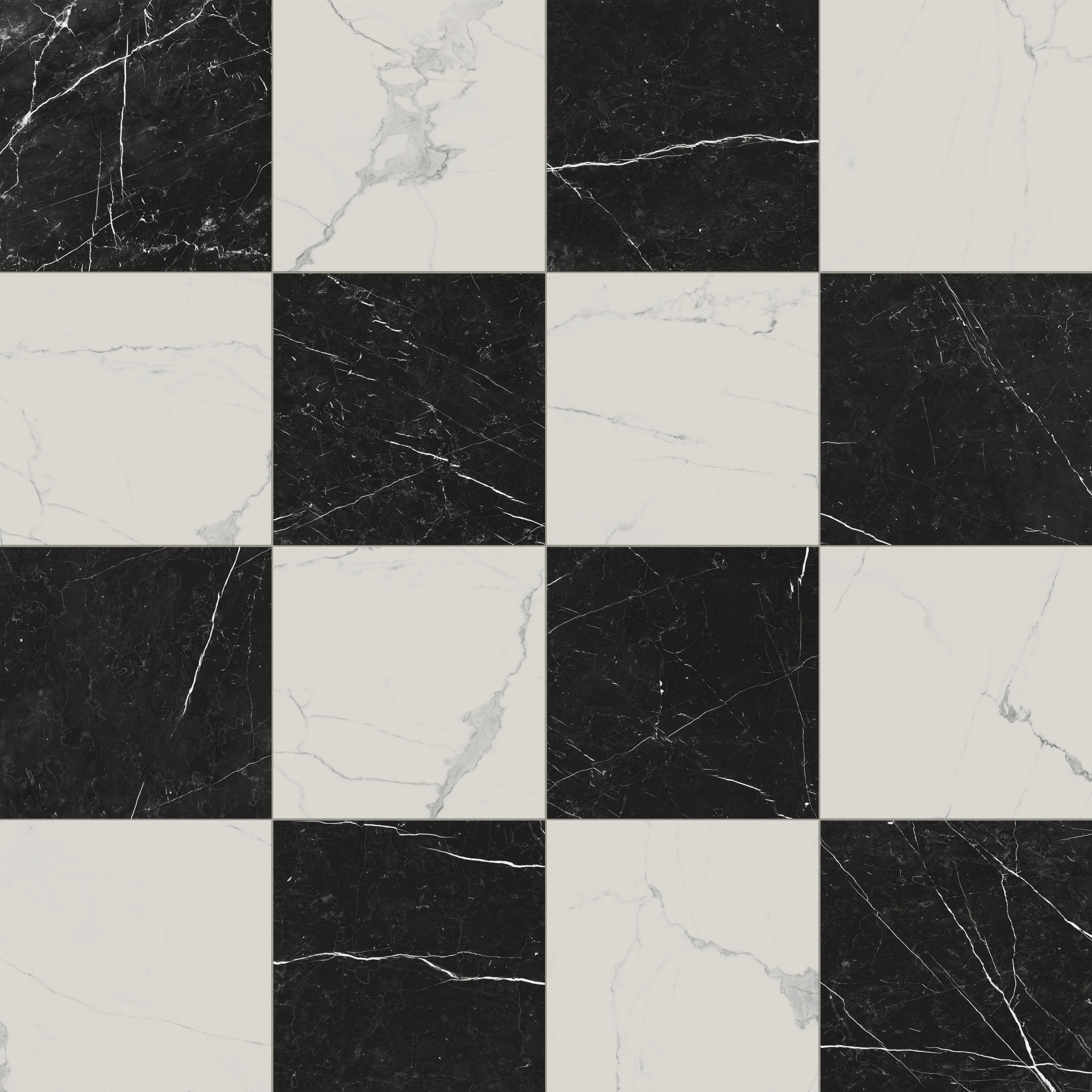 Leona 24x24 Checkerboard Matte Porcelain Tile in Calacatta and Nero Marquina