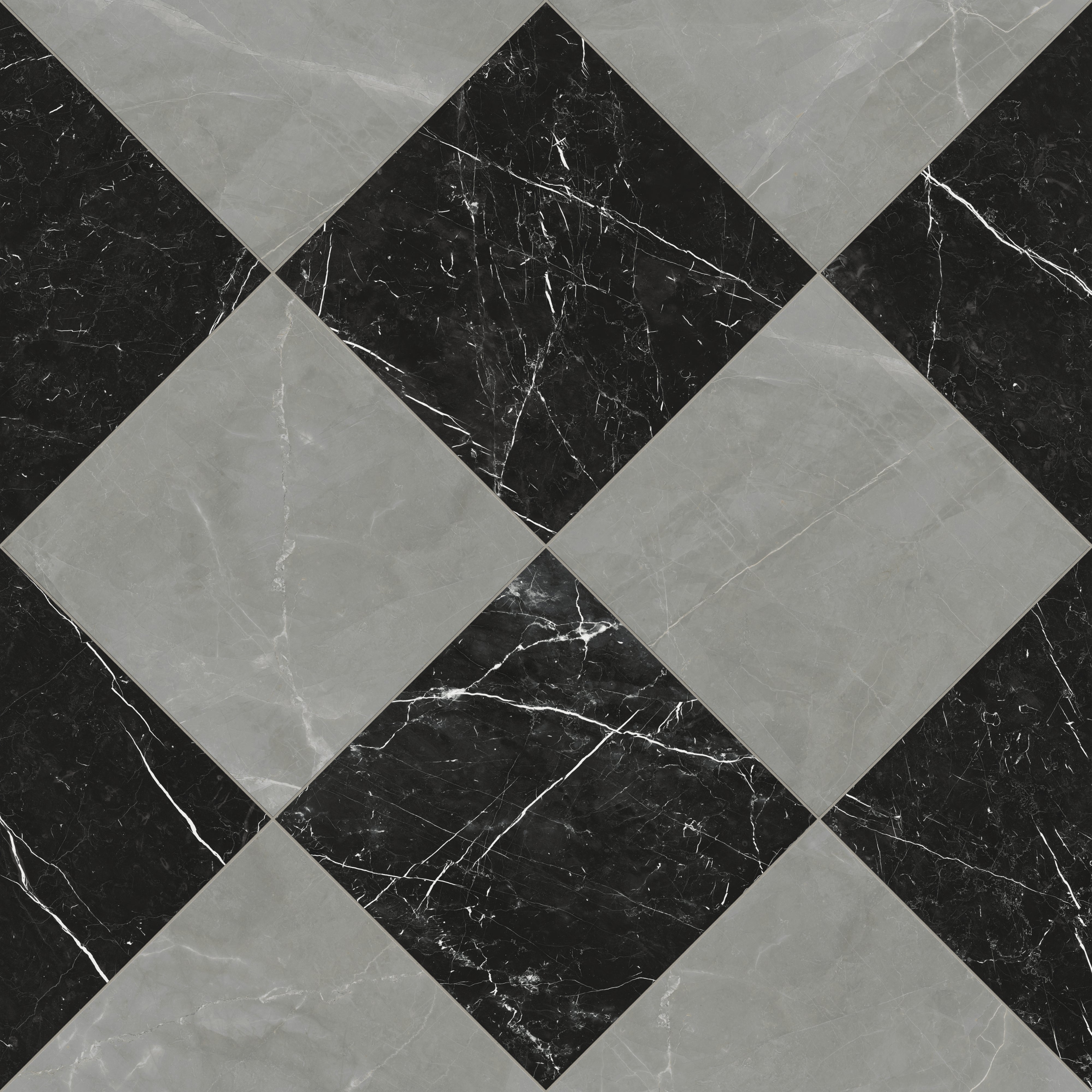 Leona 24x24 Checkerboard Matte Porcelain Tile in Amani Grey and Nero Marquina