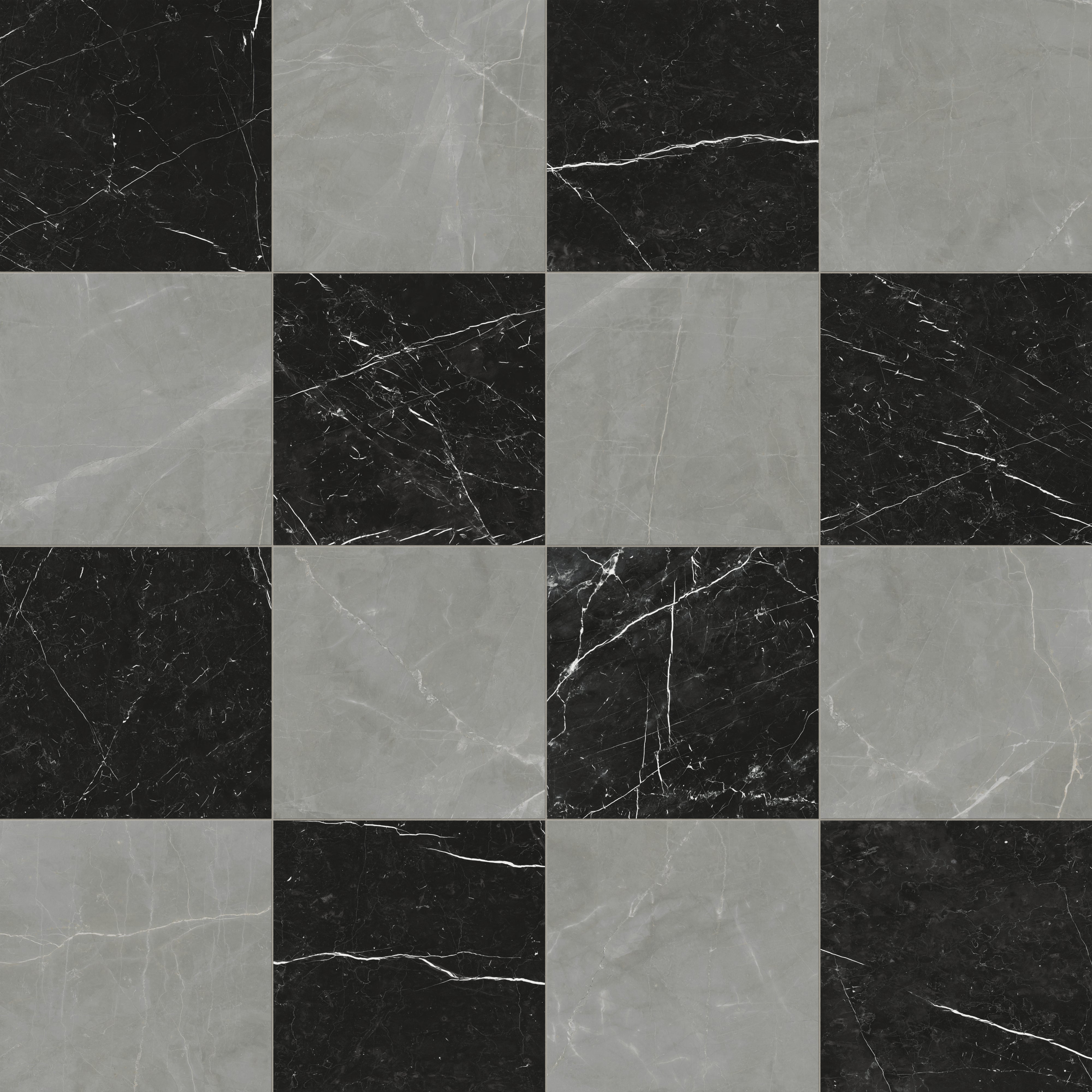 Leona 24x24 Checkerboard Matte Porcelain Tile in Amani Grey and Nero Marquina