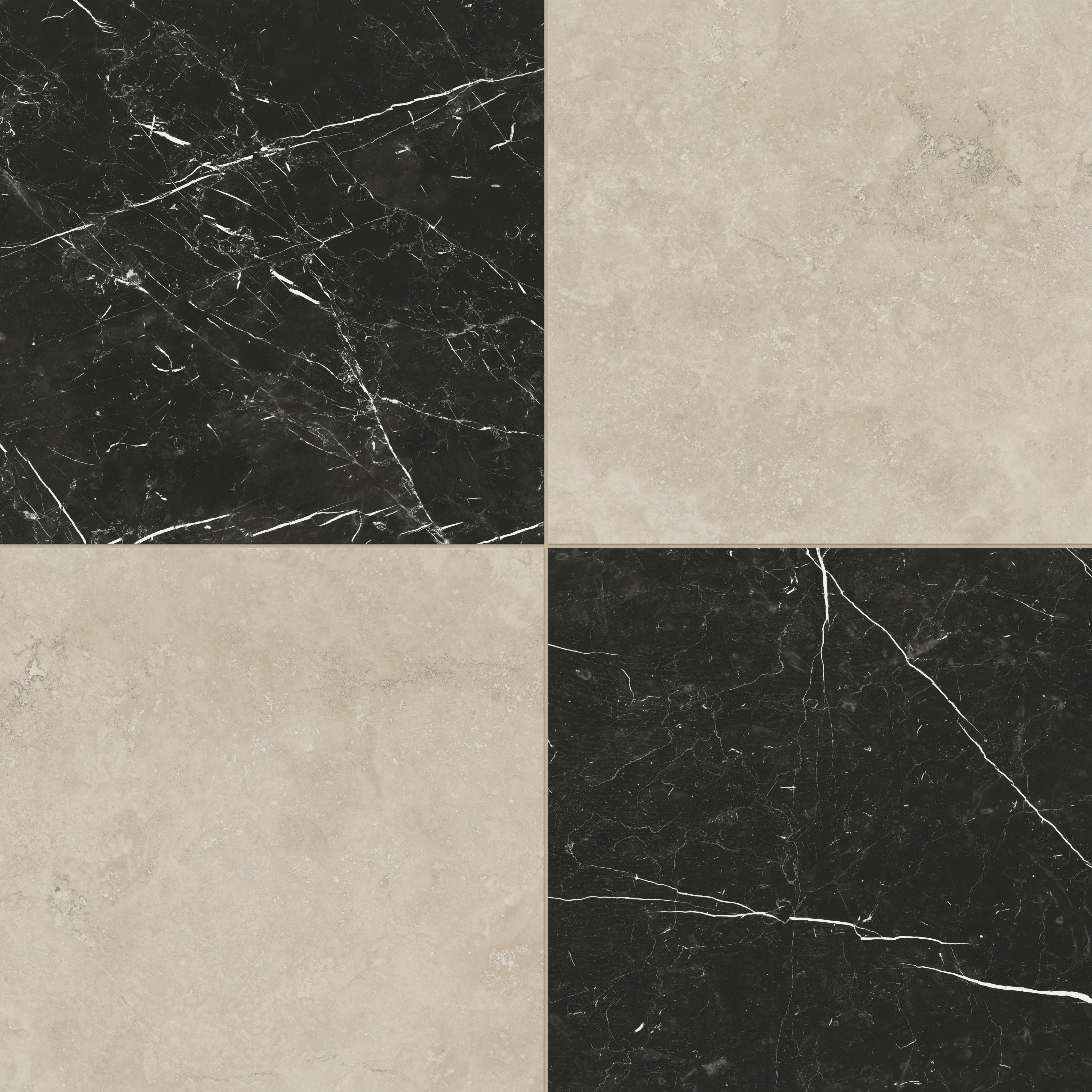 Leona 24x24 Checkerboard Matte Porcelain Tile in Marfil and Nero Marquina