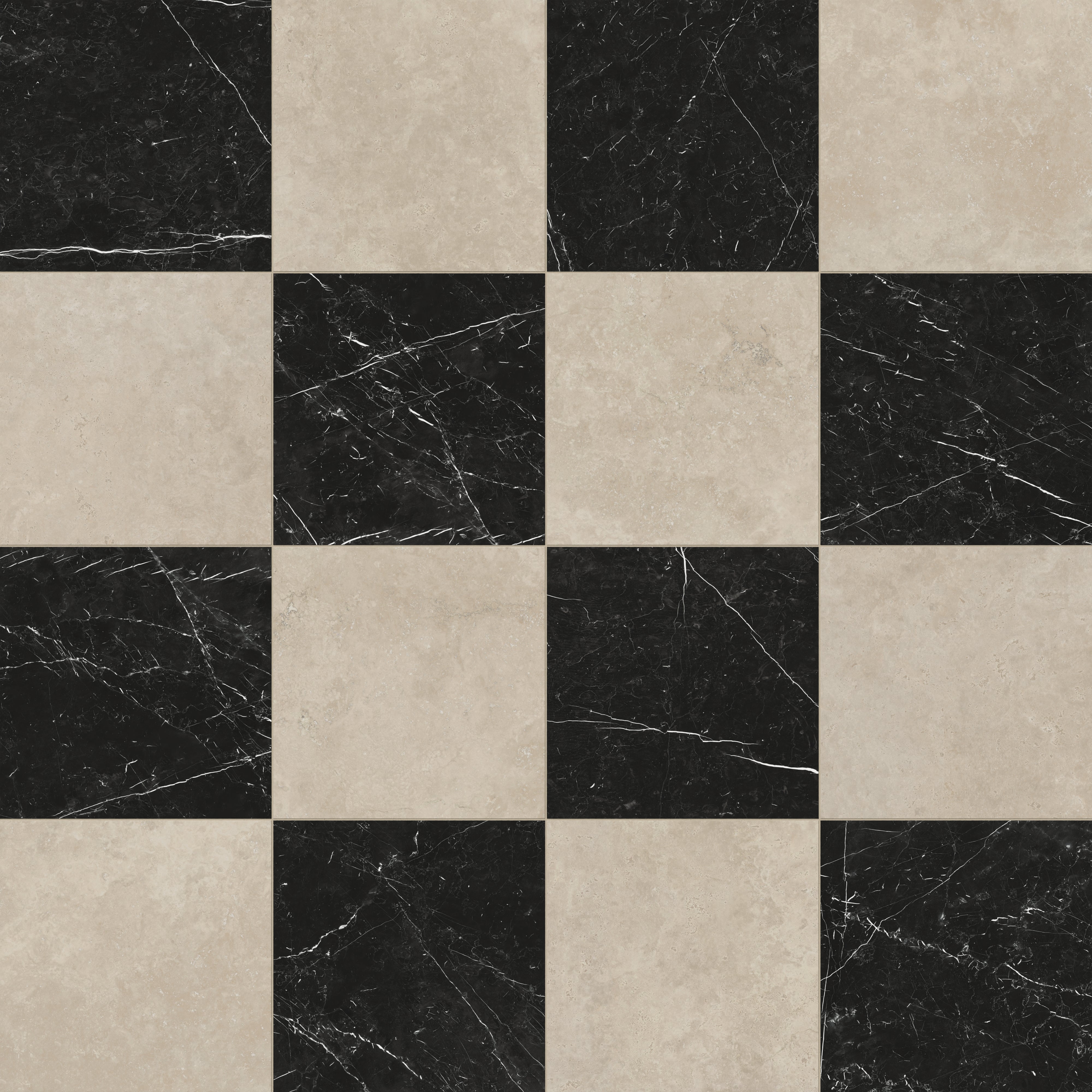 Leona 24x24 Checkerboard Matte Porcelain Tile in Marfil and Nero Marquina