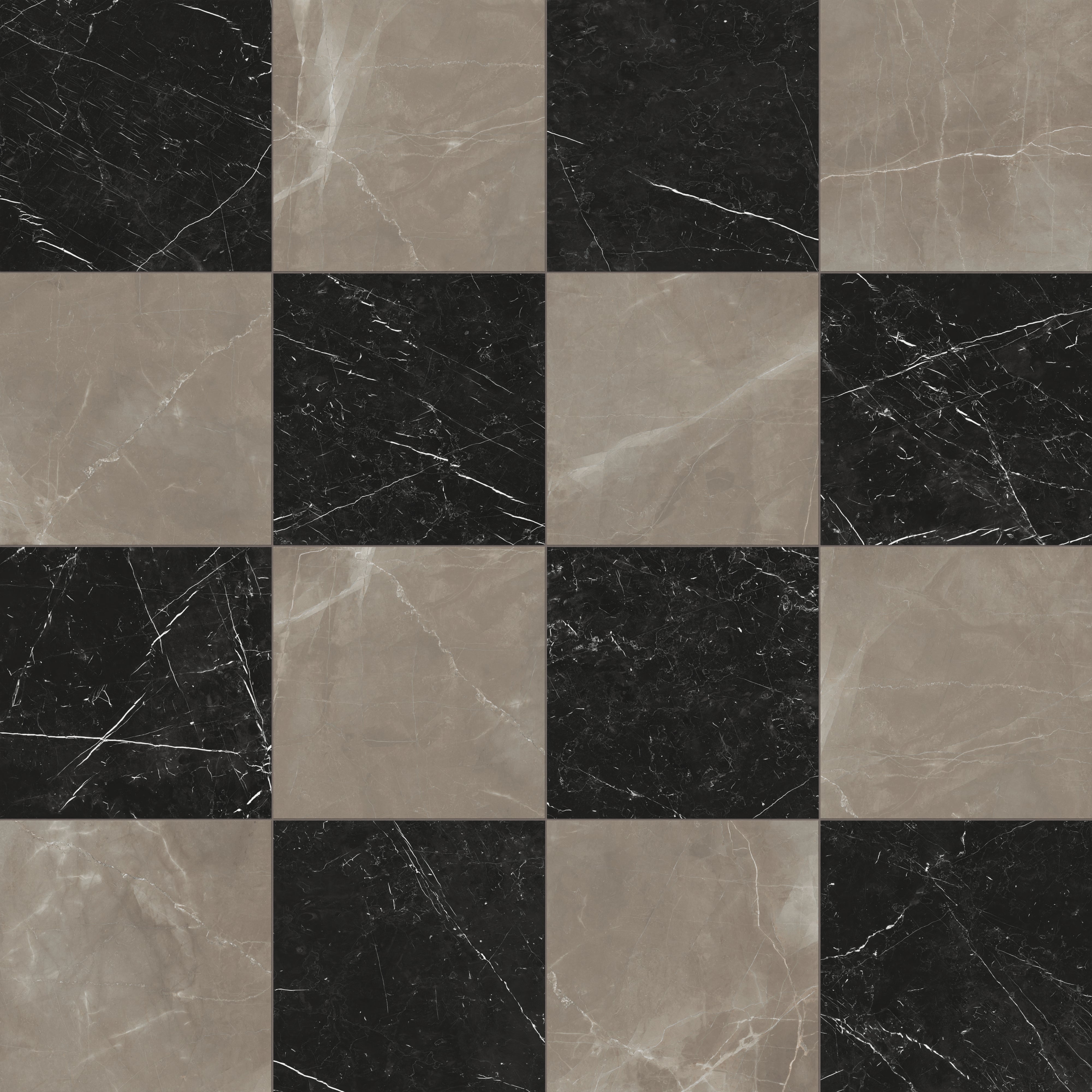 Leona 24x24 Checkerboard Matte Porcelain Tile in Amani Bronze and Nero Marquina