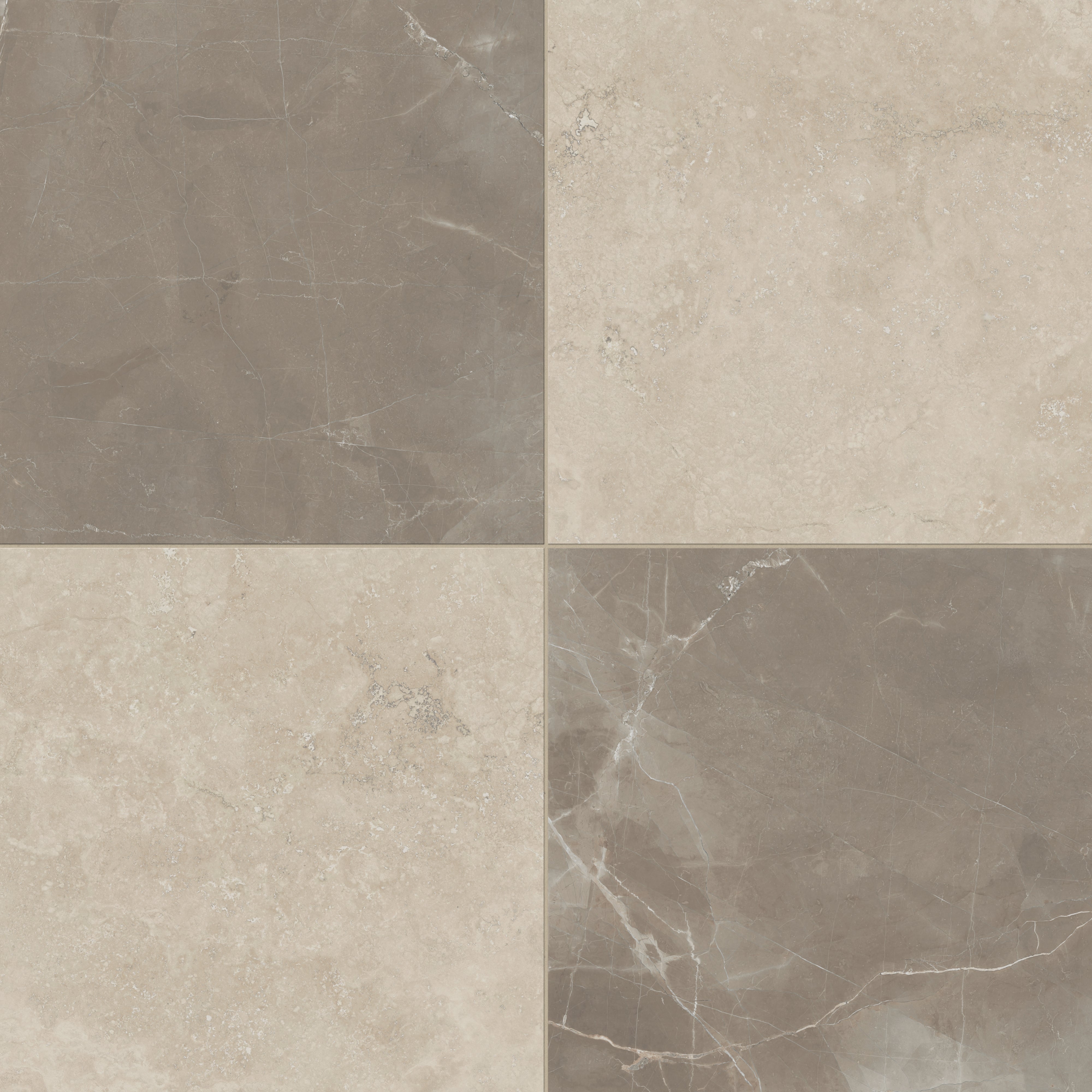 Leona 24x24 Checkerboard Matte Porcelain Tile in Marfil and Amani Bronze