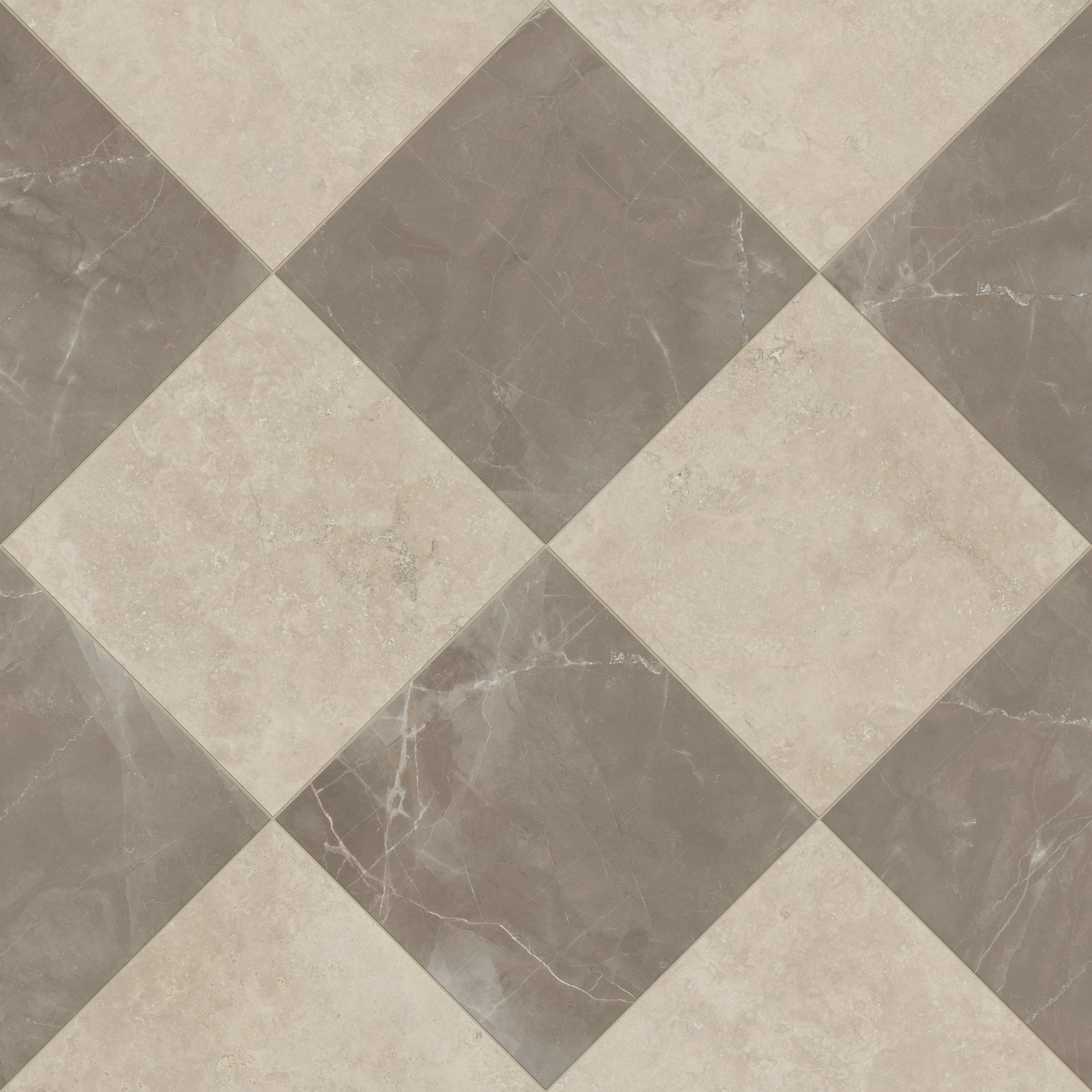 Leona 24x24 Checkerboard Matte Porcelain Tile in Marfil and Amani Bronze