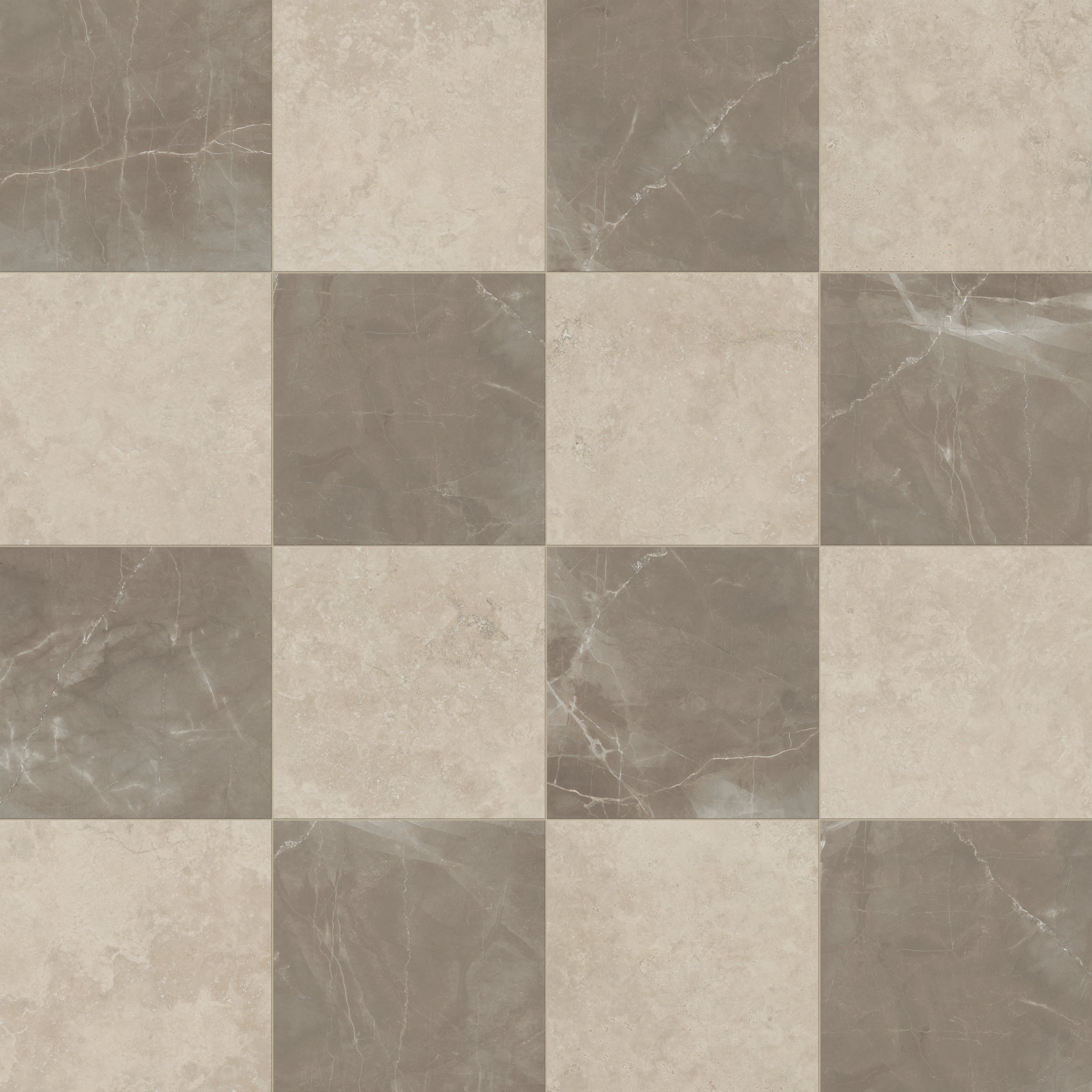 Leona 24x24 Checkerboard Matte Porcelain Tile in Marfil and Amani Bronze