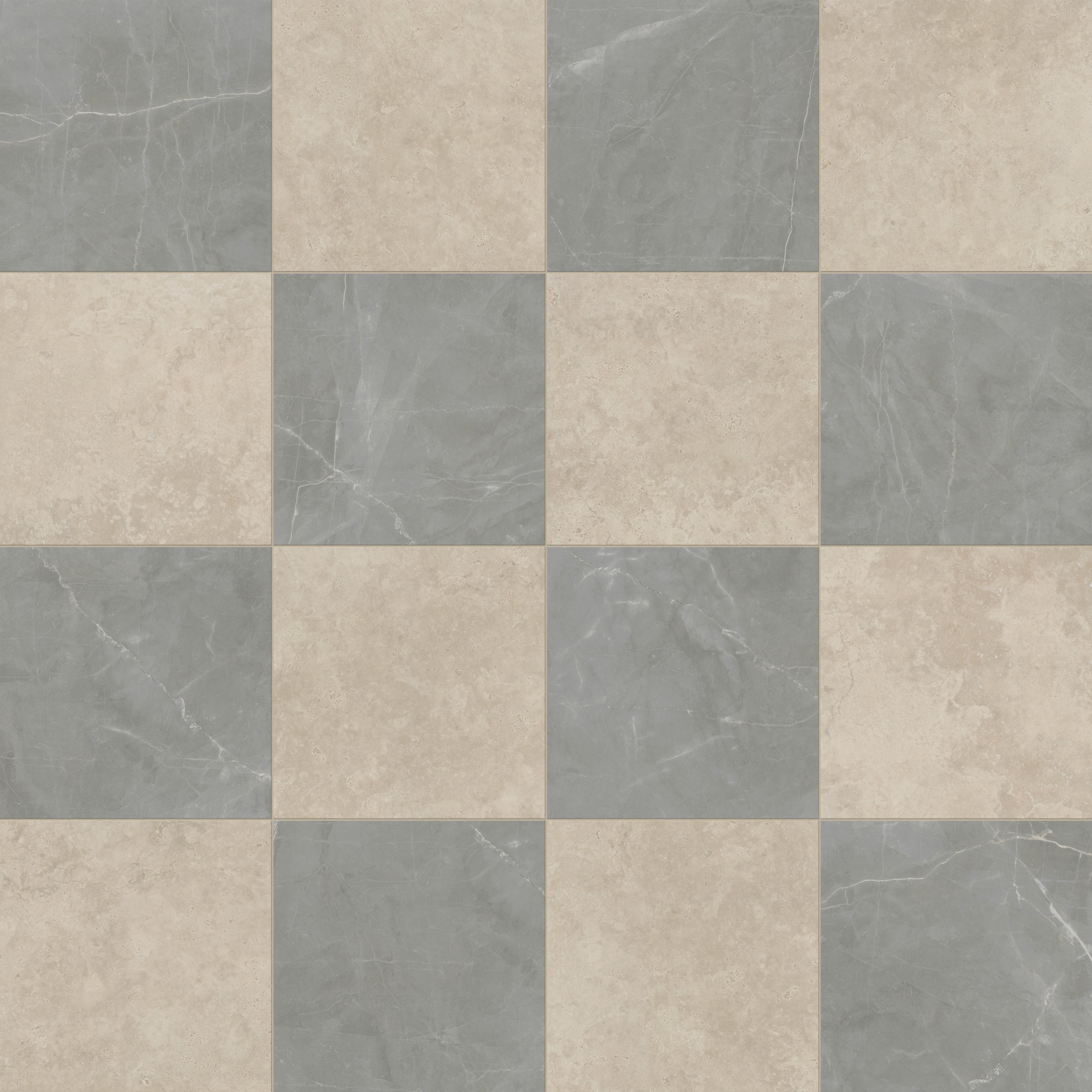 Leona 24x24 Checkerboard Matte Porcelain Tile in Marfil and Amani Grey