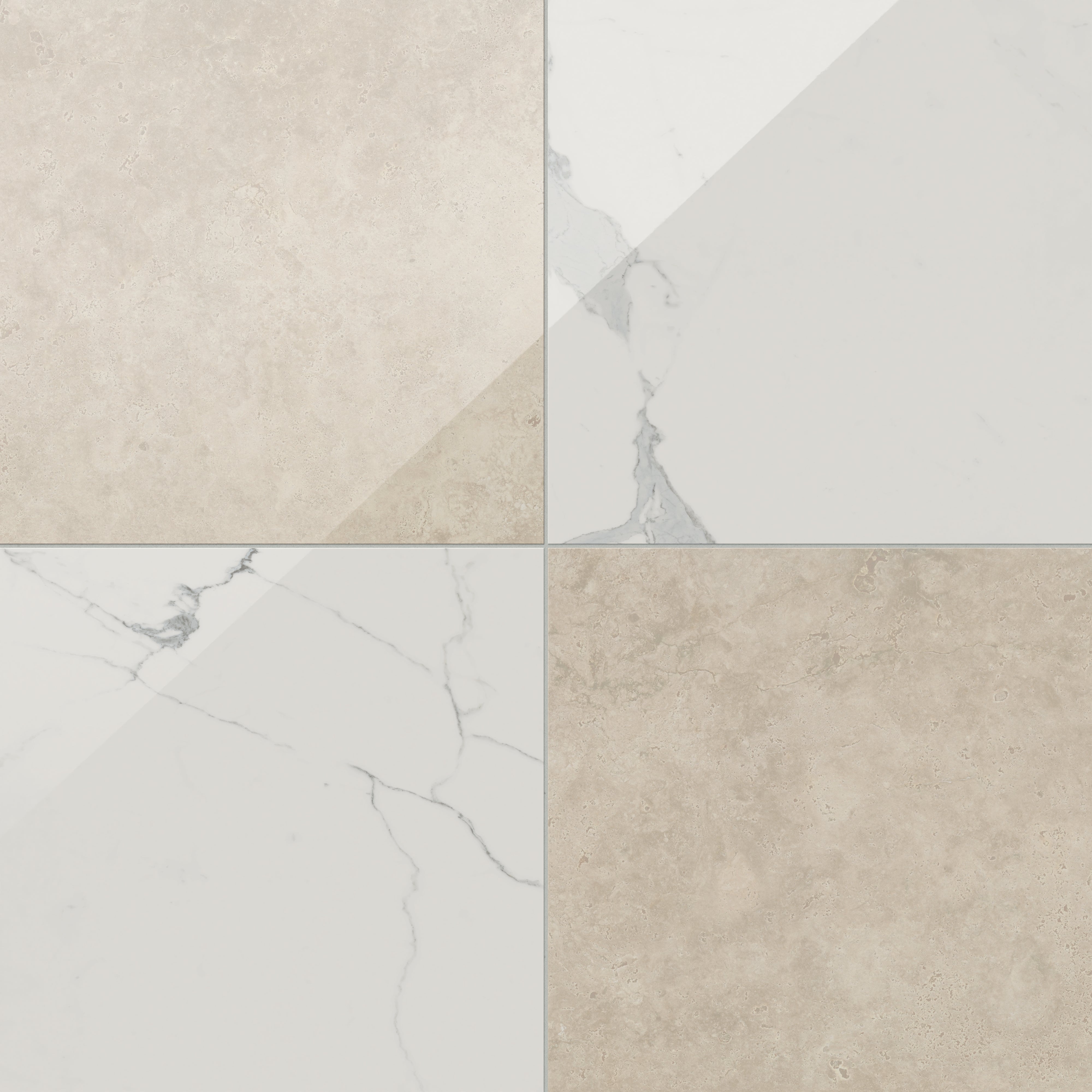 Leona 24x24 Checkerboard Polished Porcelain Tile in Calacatta and Marfil