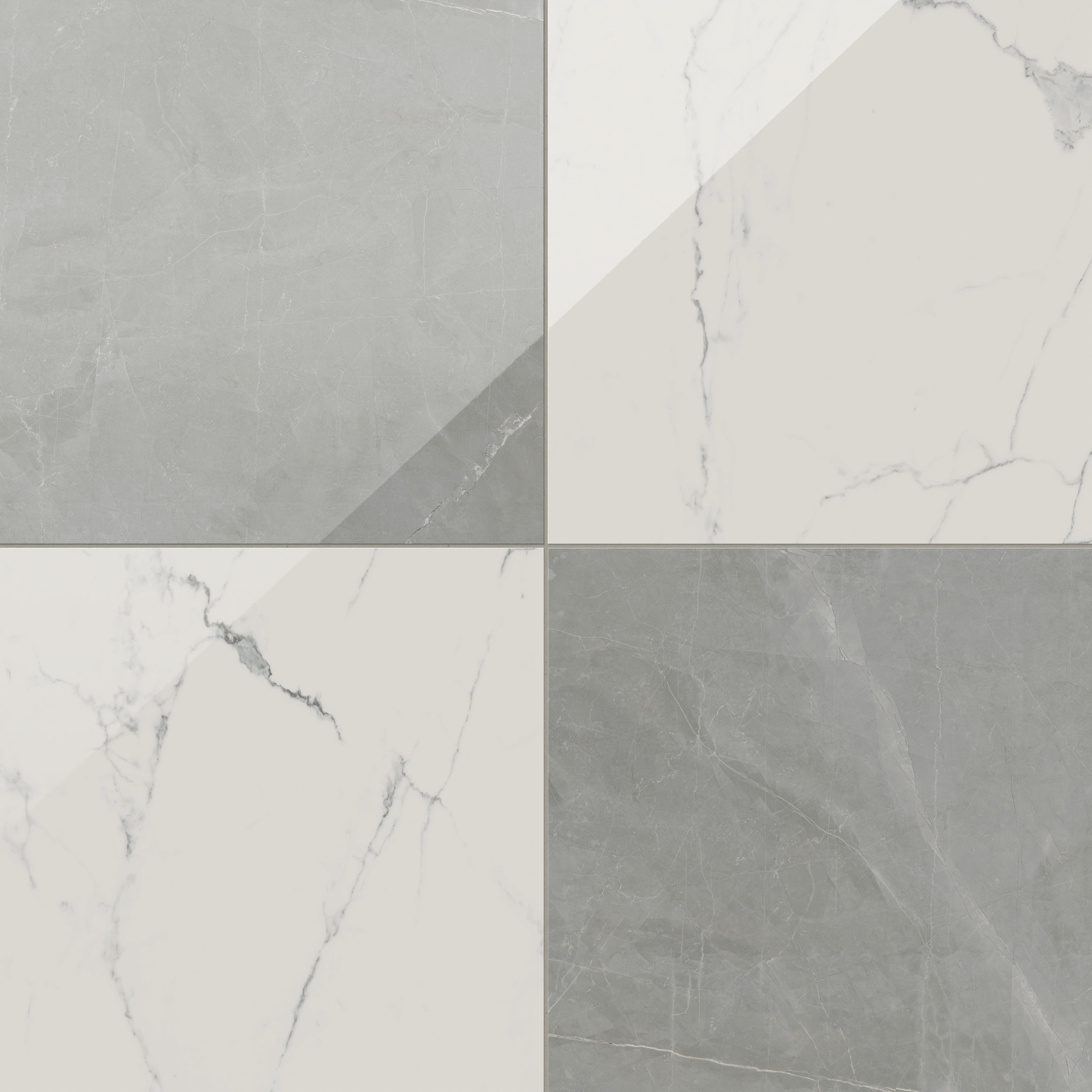 Leona 24x24 Checkerboard Polished Porcelain Tile in Calacatta and Amani Grey