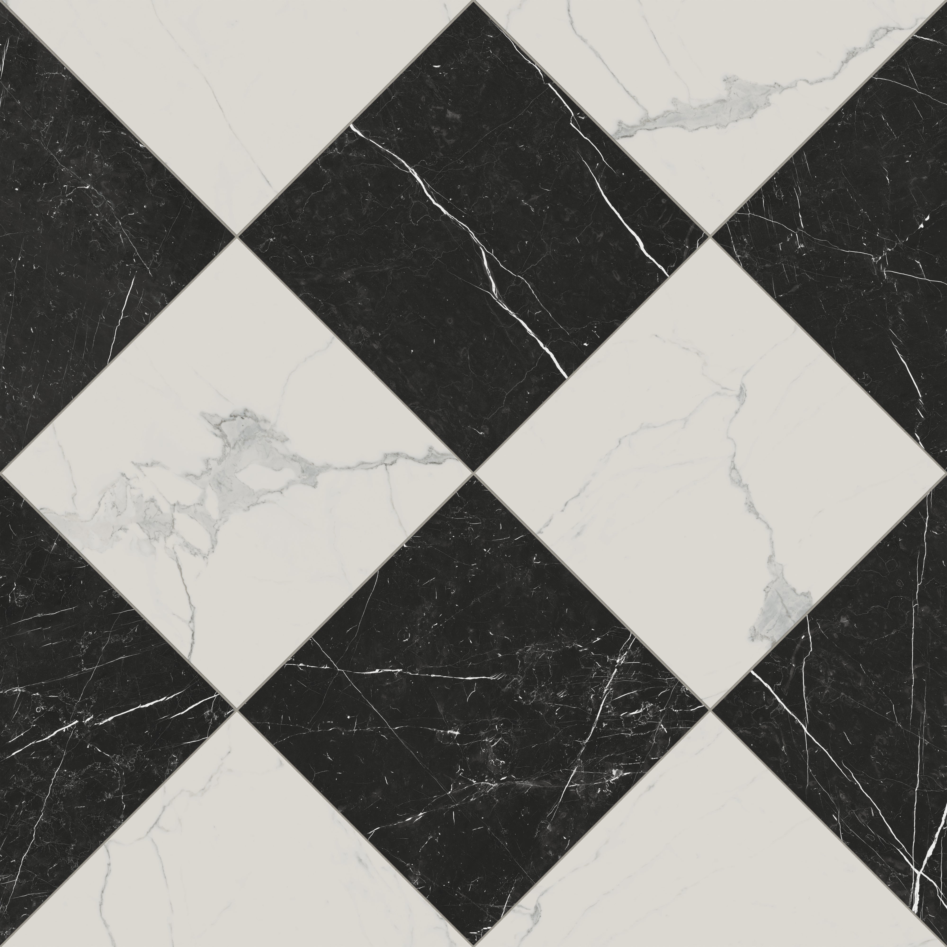 Leona 24x24 Checkerboard Polished Porcelain Tile in Calacatta and Nero Marquina