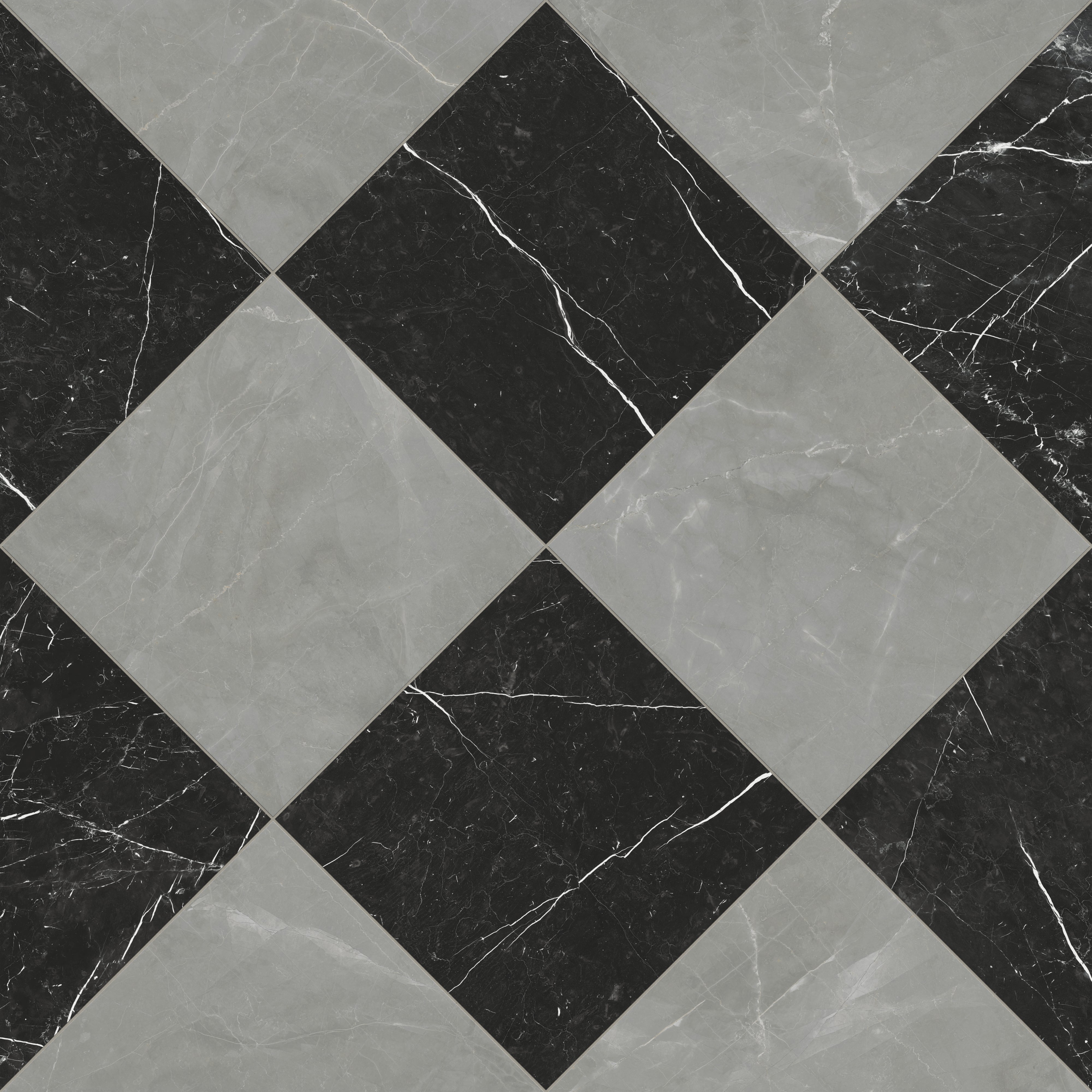 Leona 24x24 Checkerboard Polished Porcelain Tile in Amani Grey and Nero Marquina