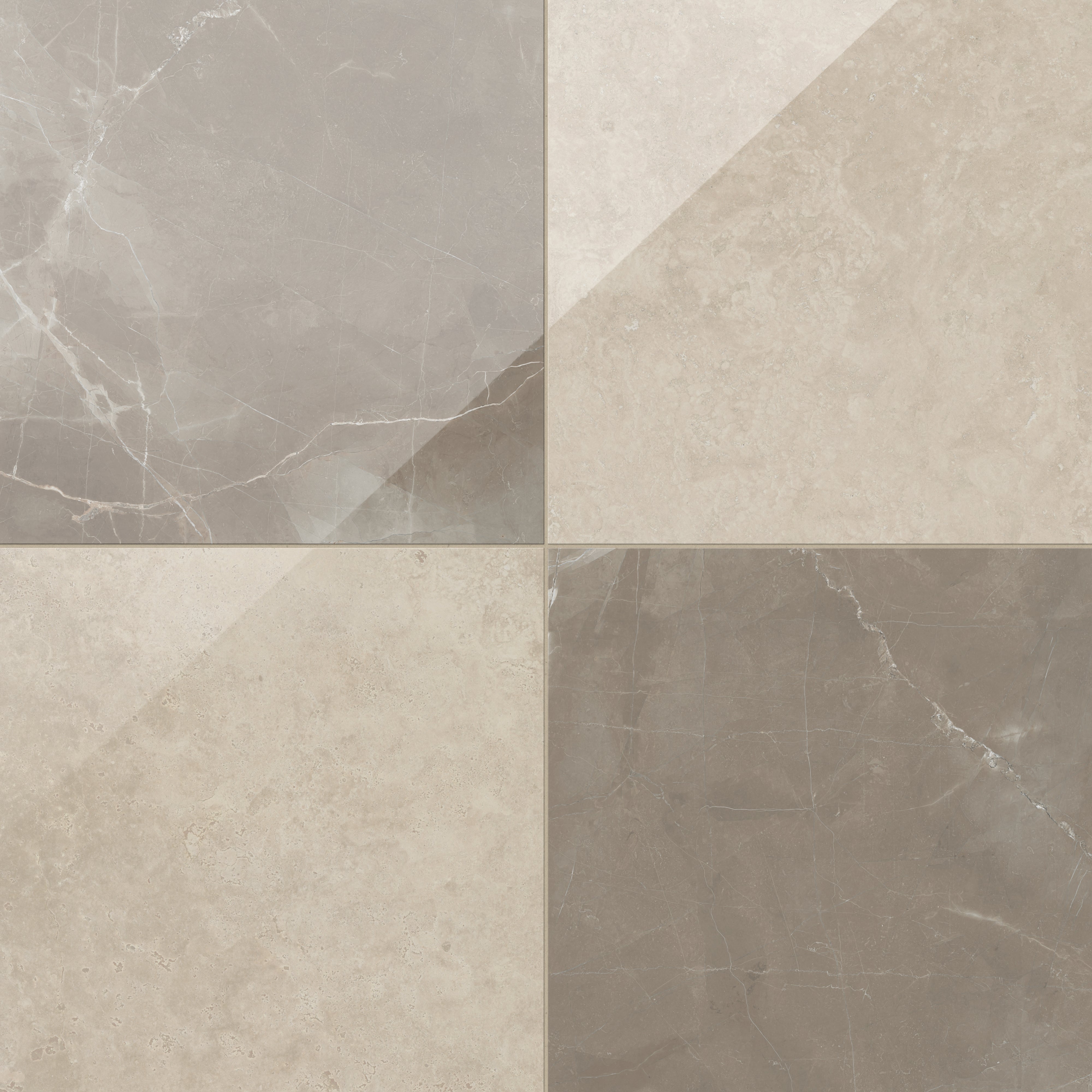 Leona 24x24 Checkerboard Polished Porcelain Tile in Marfil and Amani Bronze