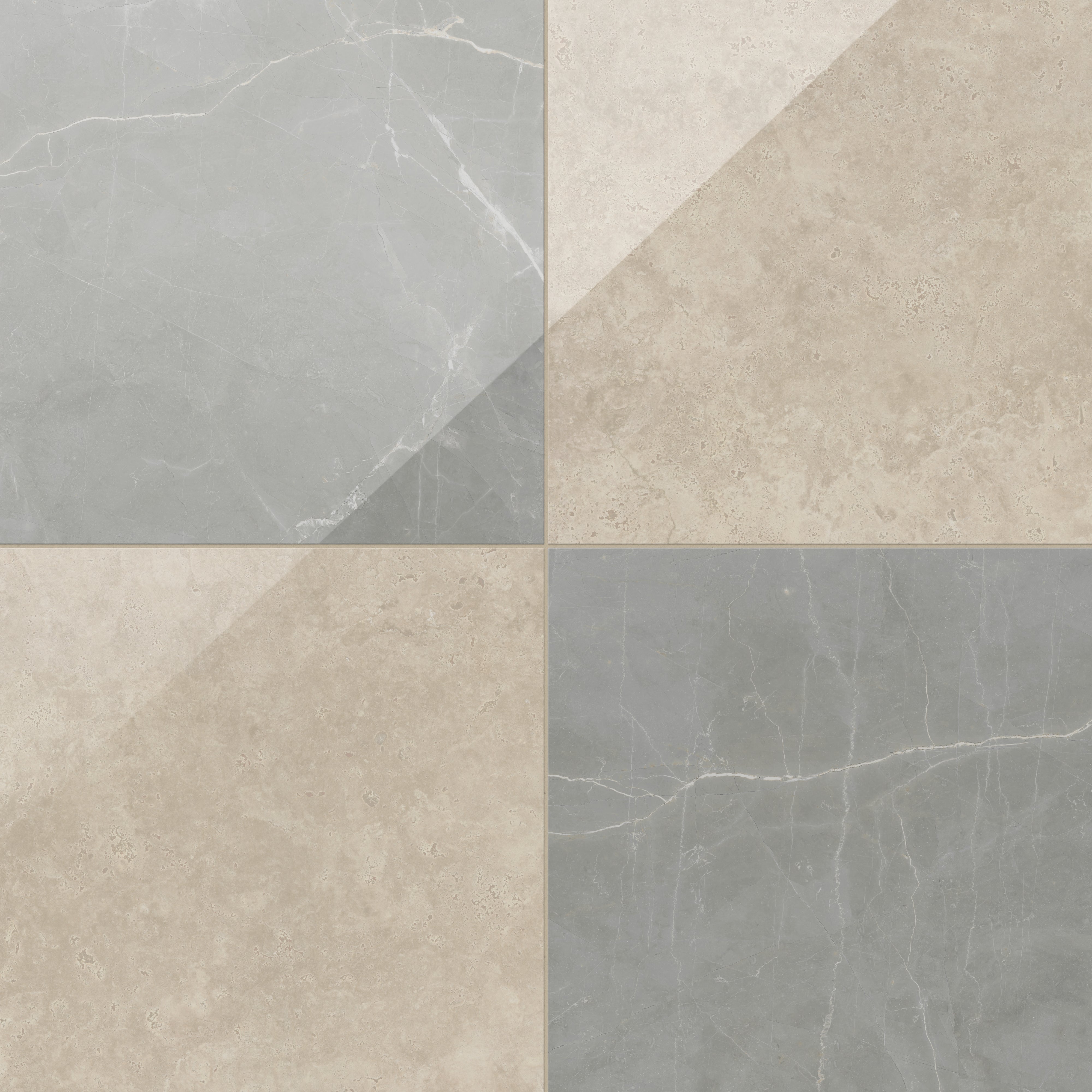 Leona 24x24 Checkerboard Polished Porcelain Tile in Marfil and Amani Grey