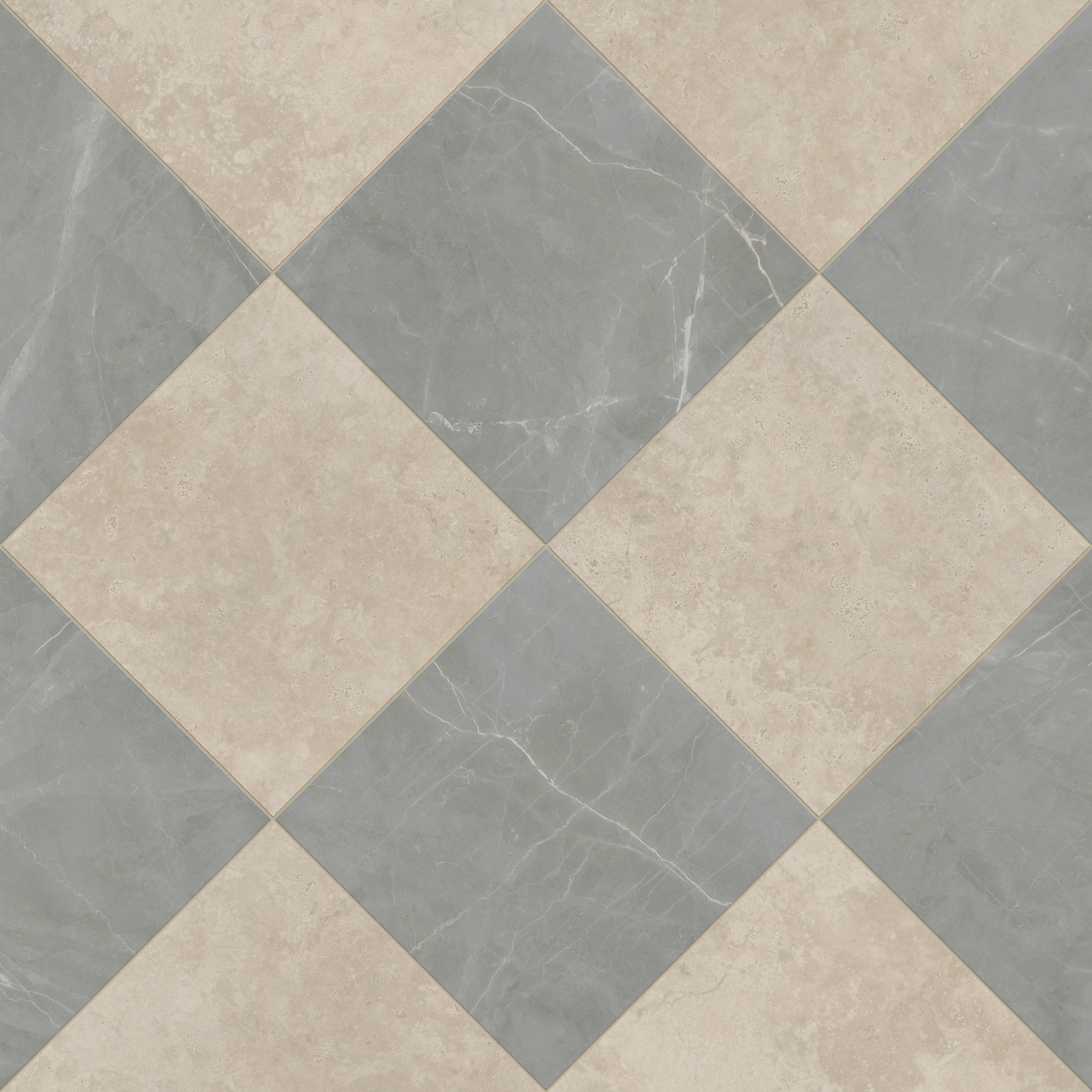 Leona 24x24 Checkerboard Polished Porcelain Tile in Marfil and Amani Grey