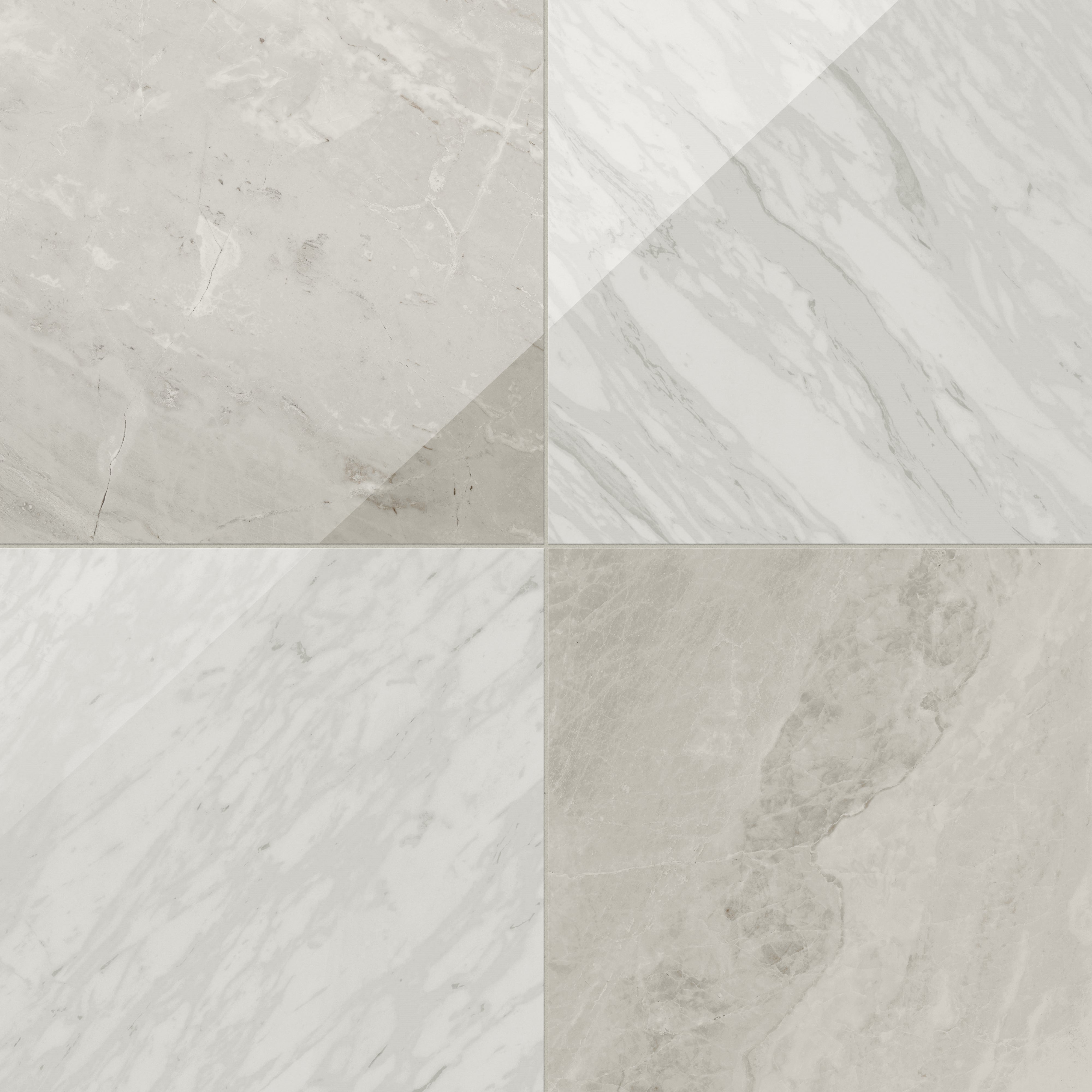 Blair 24x24 Checkerboard Polished Porcelain Tile in Volakas White and Oniciata Beige