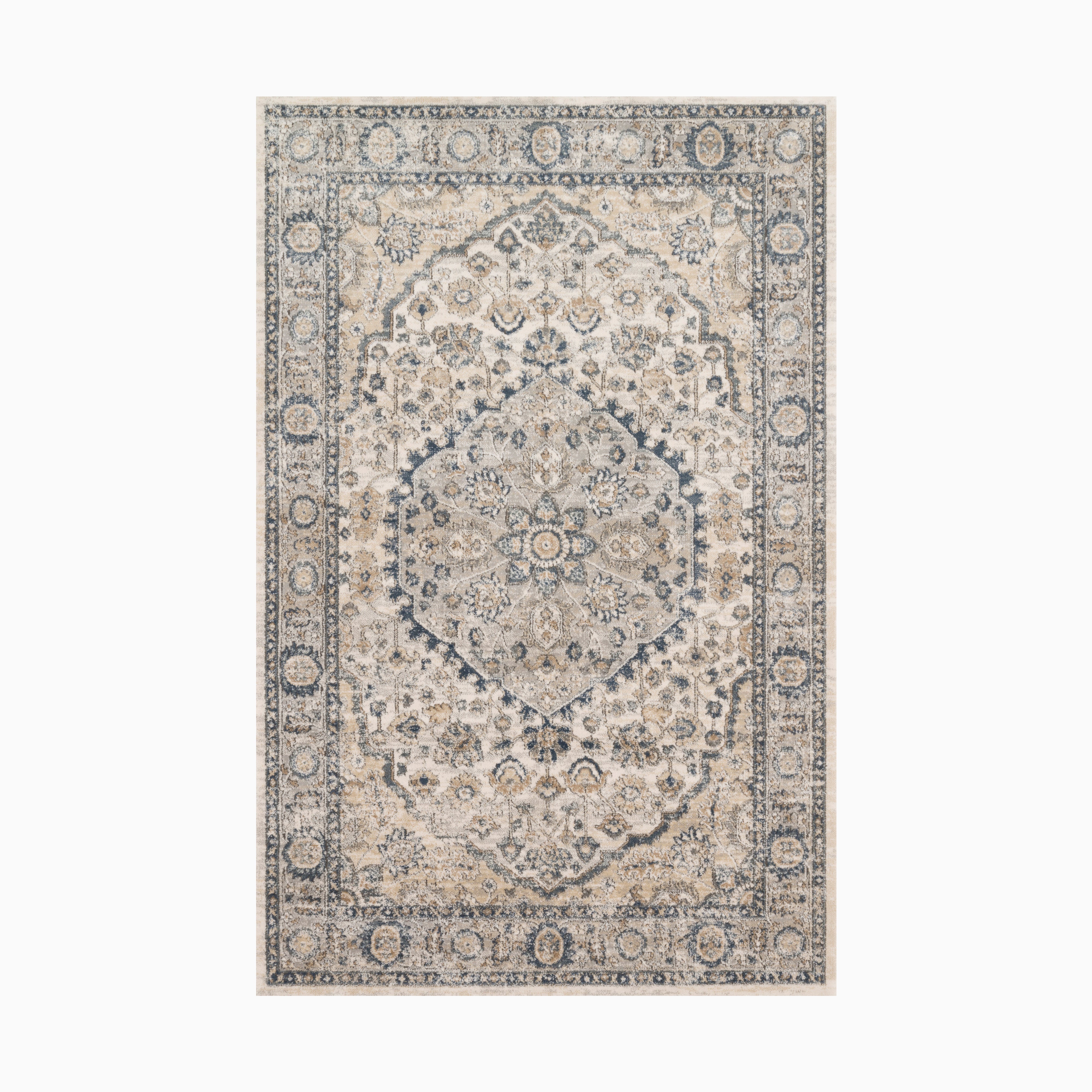 Charlise Polypropylene & Polyester Pile Rug in Bone / Denim