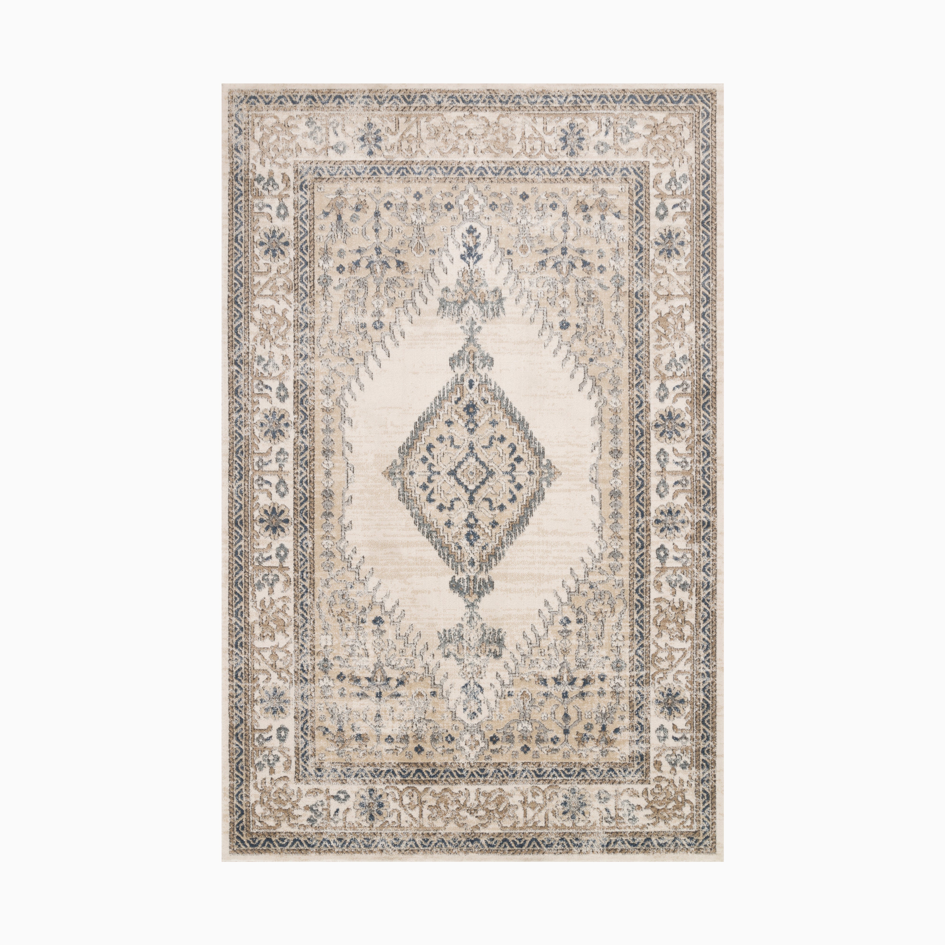 Charlise Polypropylene & Polyester Pile Rug in Natural / Navy