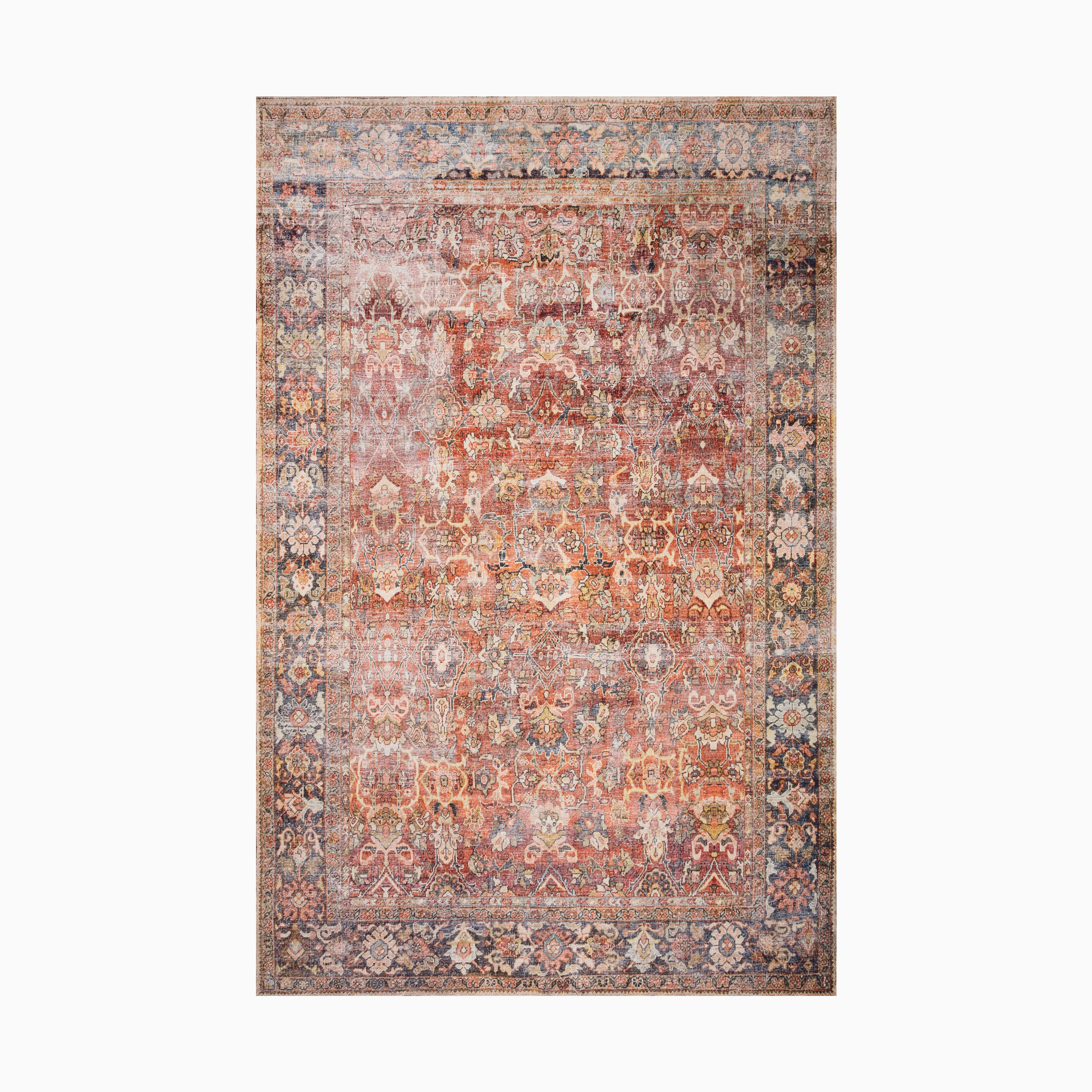 Hutchinson Polyester Face Rug in Brick / Navy