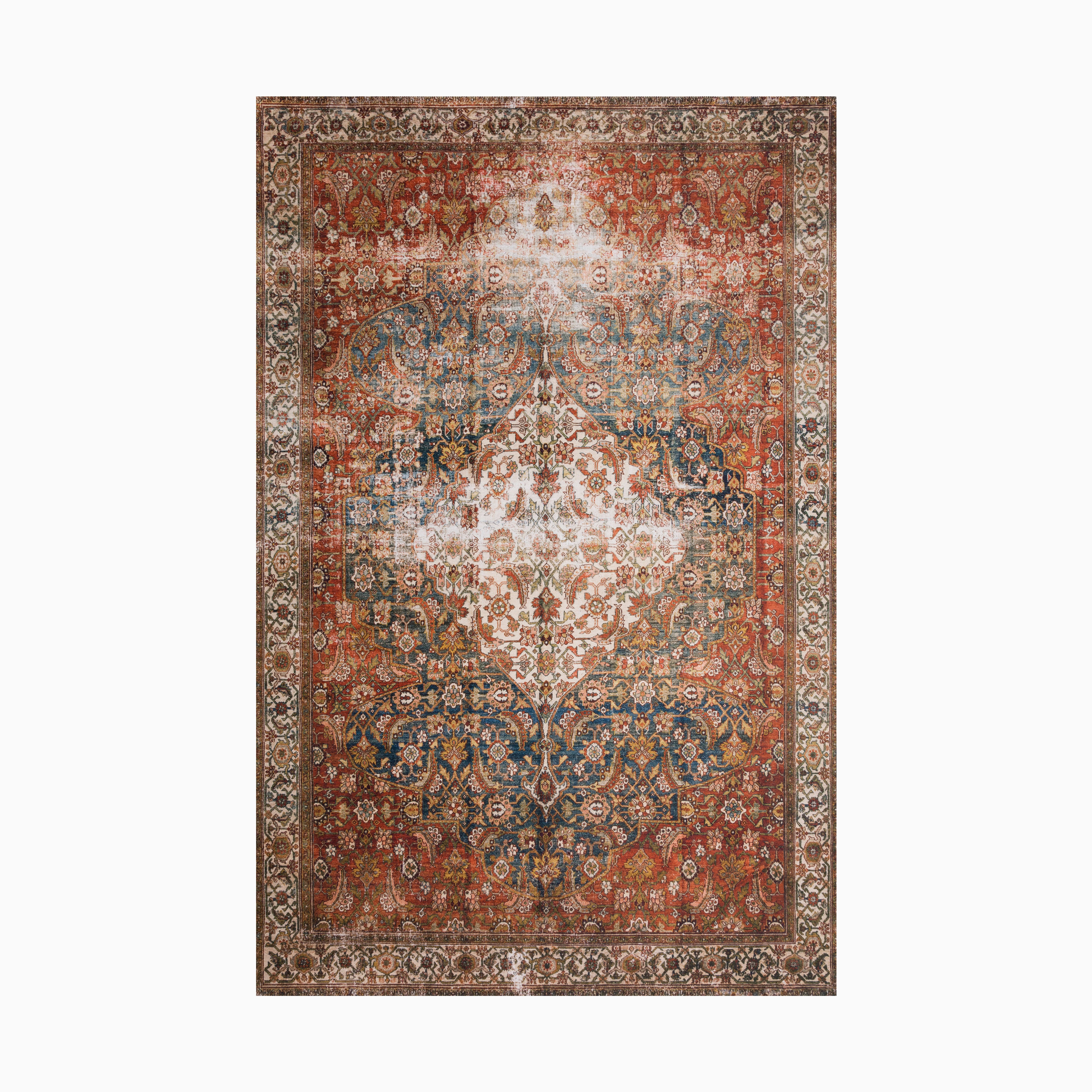 Hutchinson Polyester Face Rug in Denim / Brick